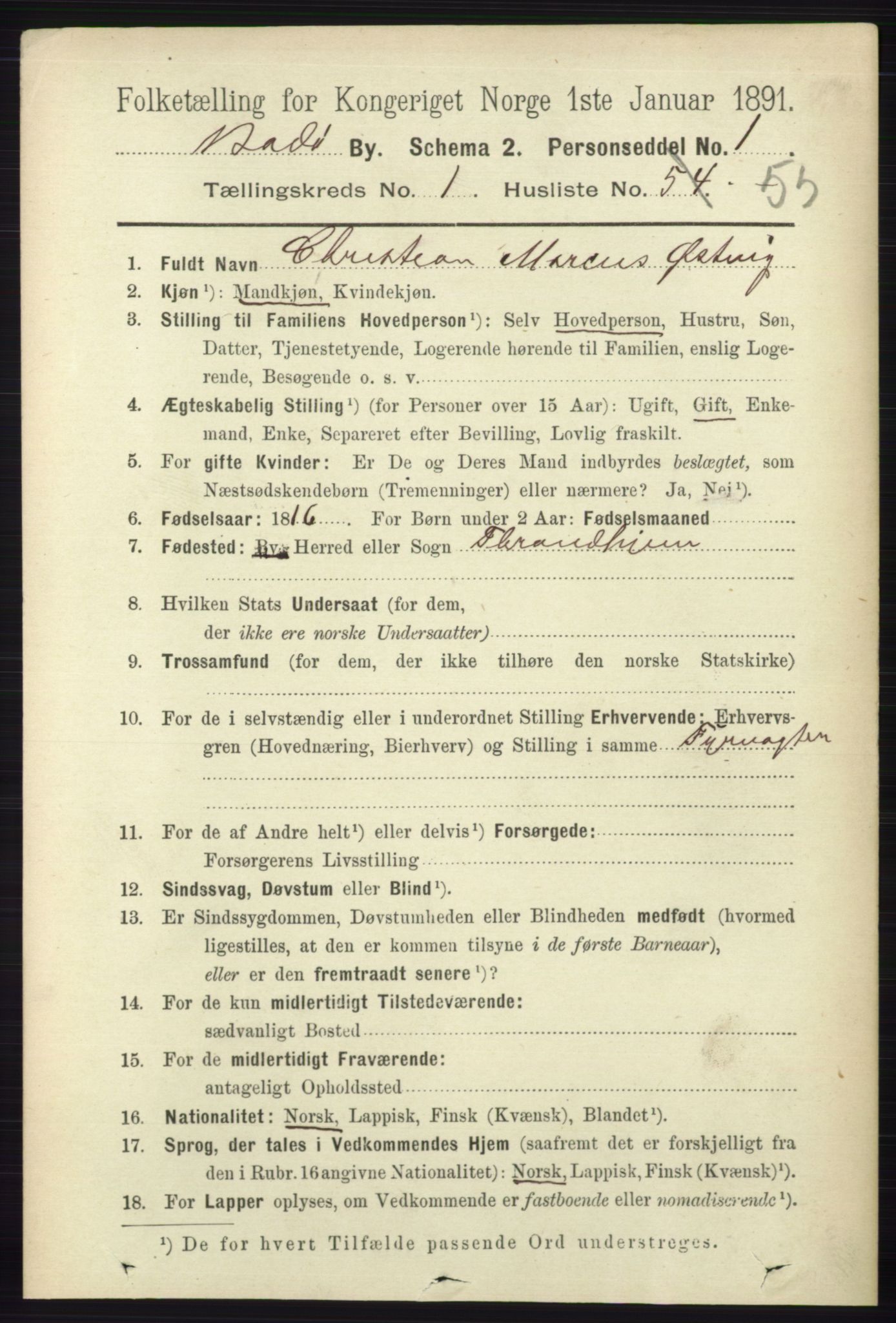 RA, 1891 census for 1804 Bodø, 1891, p. 846