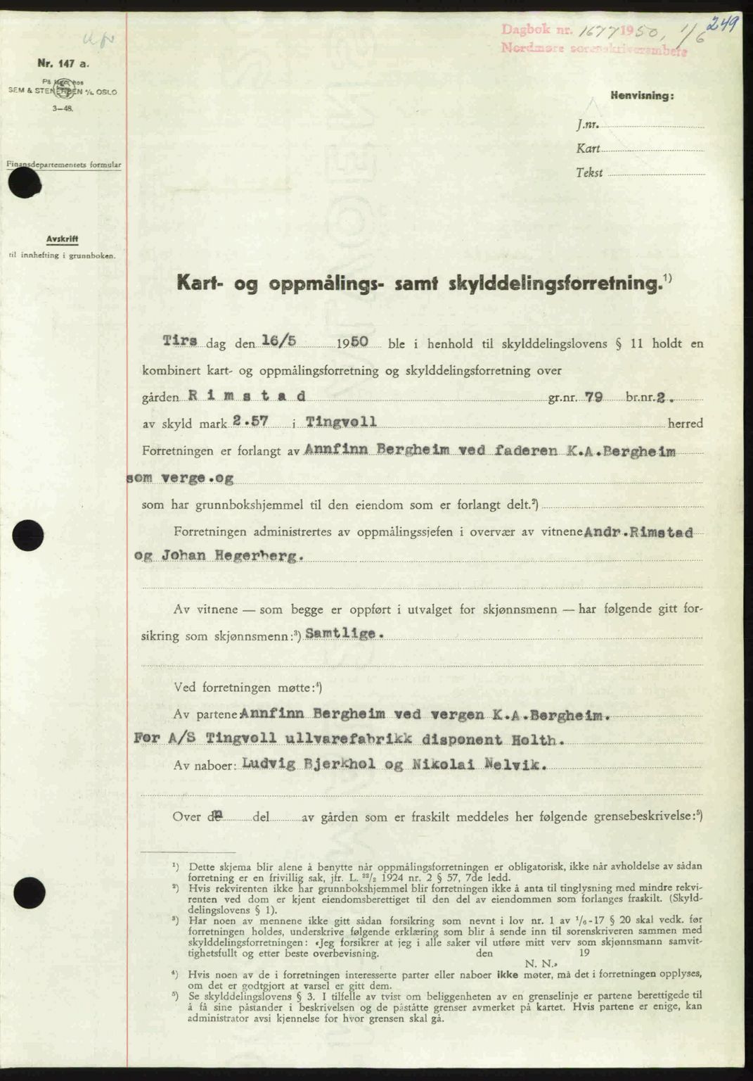 Nordmøre sorenskriveri, AV/SAT-A-4132/1/2/2Ca: Mortgage book no. A115, 1950-1950, Diary no: : 1677/1950