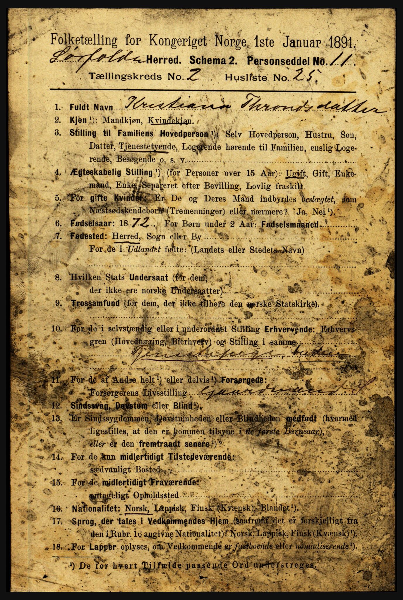 RA, 1891 census for 1845 Sørfold, 1891, p. 378