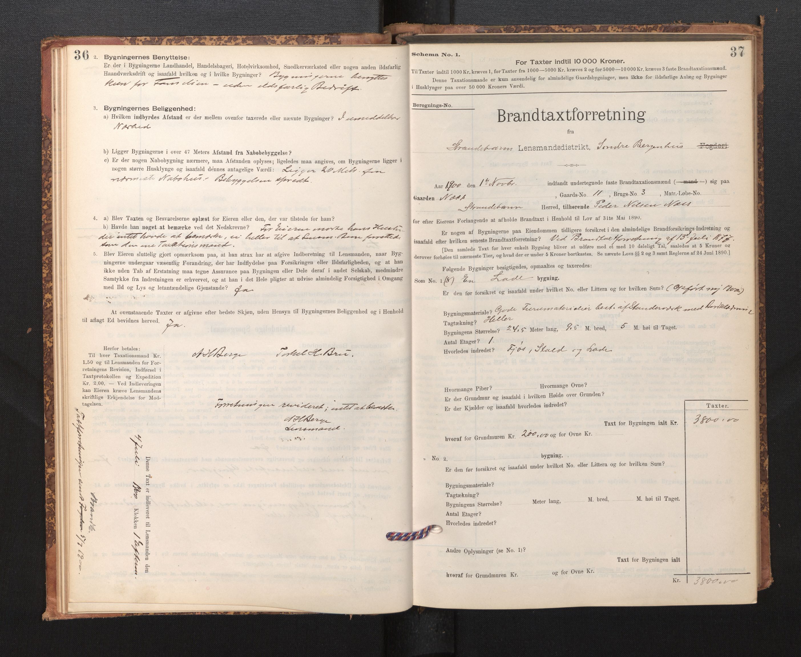 Lensmannen i Strandebarm, SAB/A-35101/0012/L0004: Branntakstprotokoll, skjematakst, 1895-1920, p. 36-37