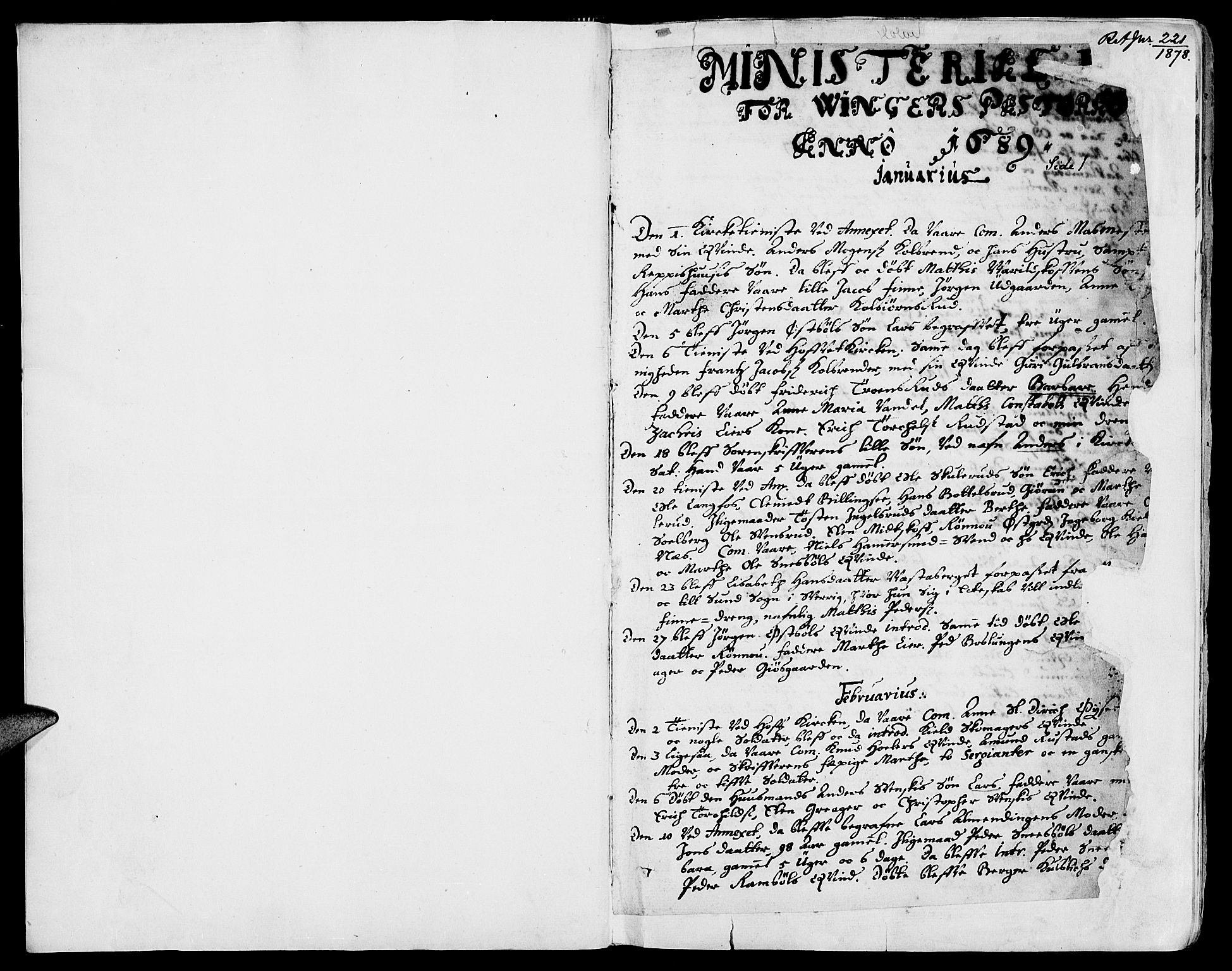 Vinger prestekontor, SAH/PREST-024/H/Ha/Haa/L0001: Parish register (official) no. 1, 1689-1729, p. 1