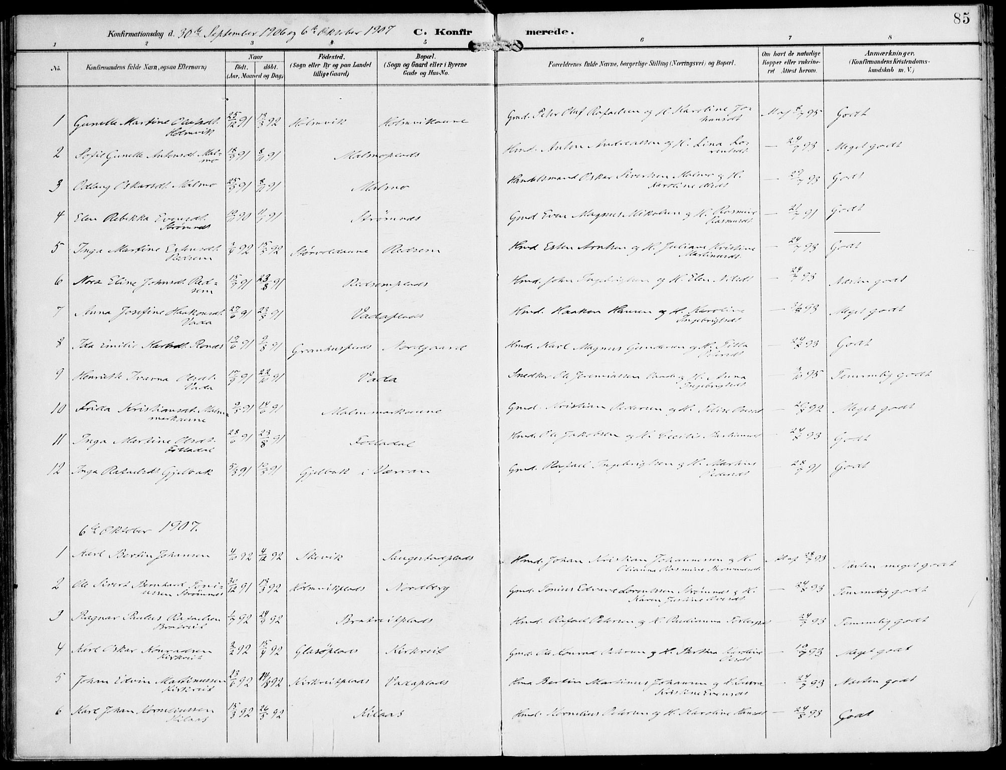 Ministerialprotokoller, klokkerbøker og fødselsregistre - Nord-Trøndelag, SAT/A-1458/745/L0430: Parish register (official) no. 745A02, 1895-1913, p. 85