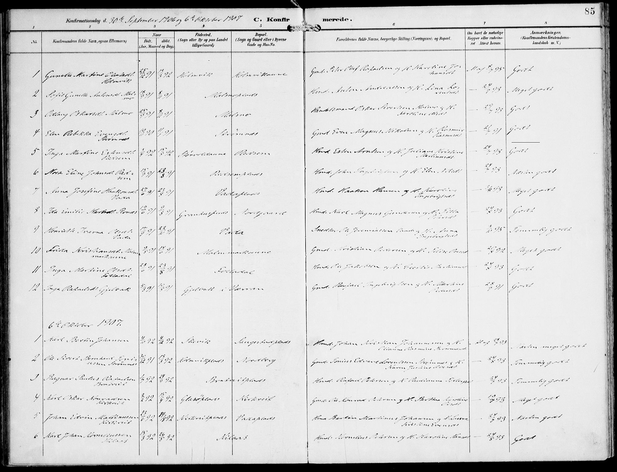 Ministerialprotokoller, klokkerbøker og fødselsregistre - Nord-Trøndelag, AV/SAT-A-1458/745/L0430: Parish register (official) no. 745A02, 1895-1913, p. 85
