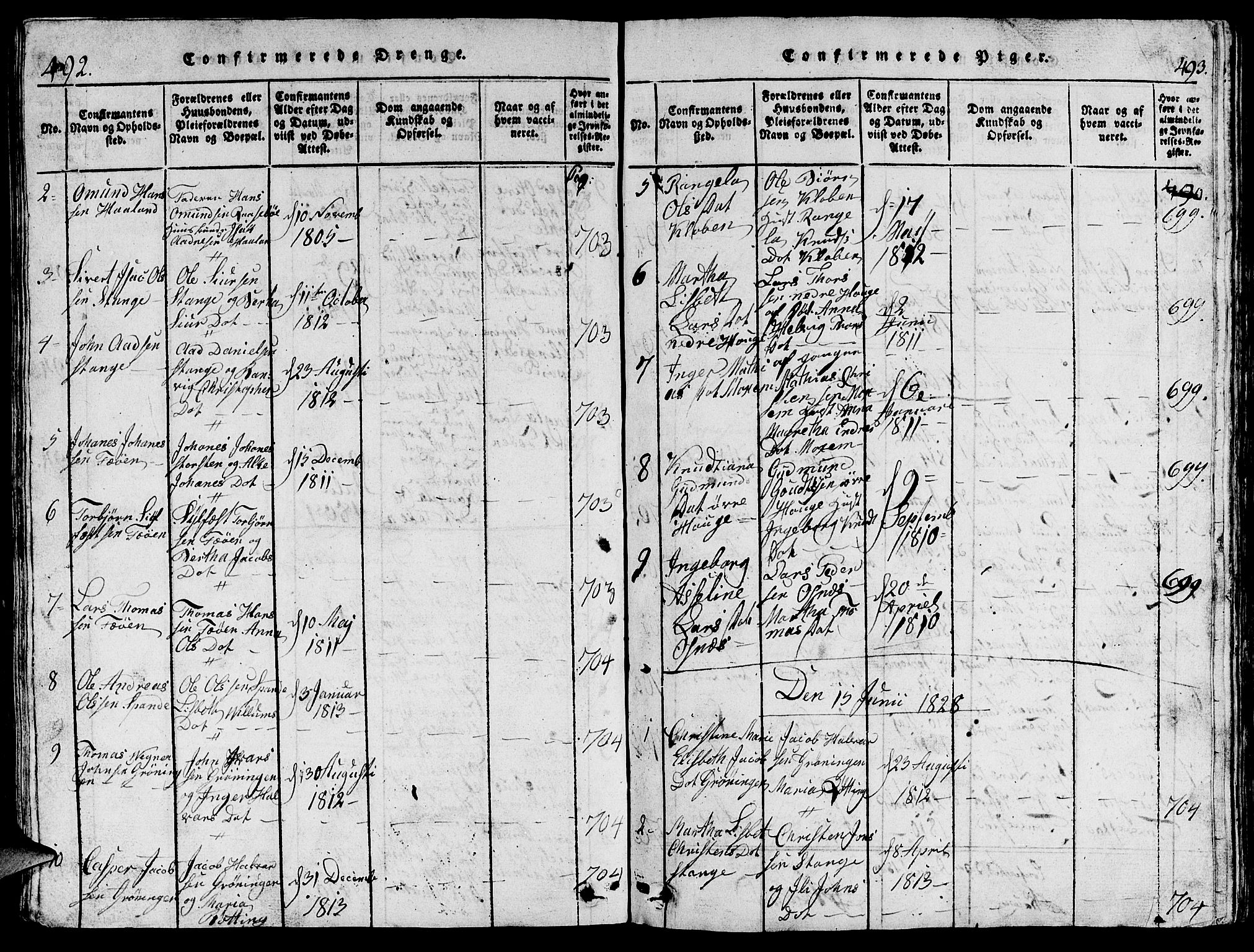 Torvastad sokneprestkontor, AV/SAST-A -101857/H/Ha/Hab/L0001: Parish register (copy) no. B 1 /1, 1817-1835, p. 492-493