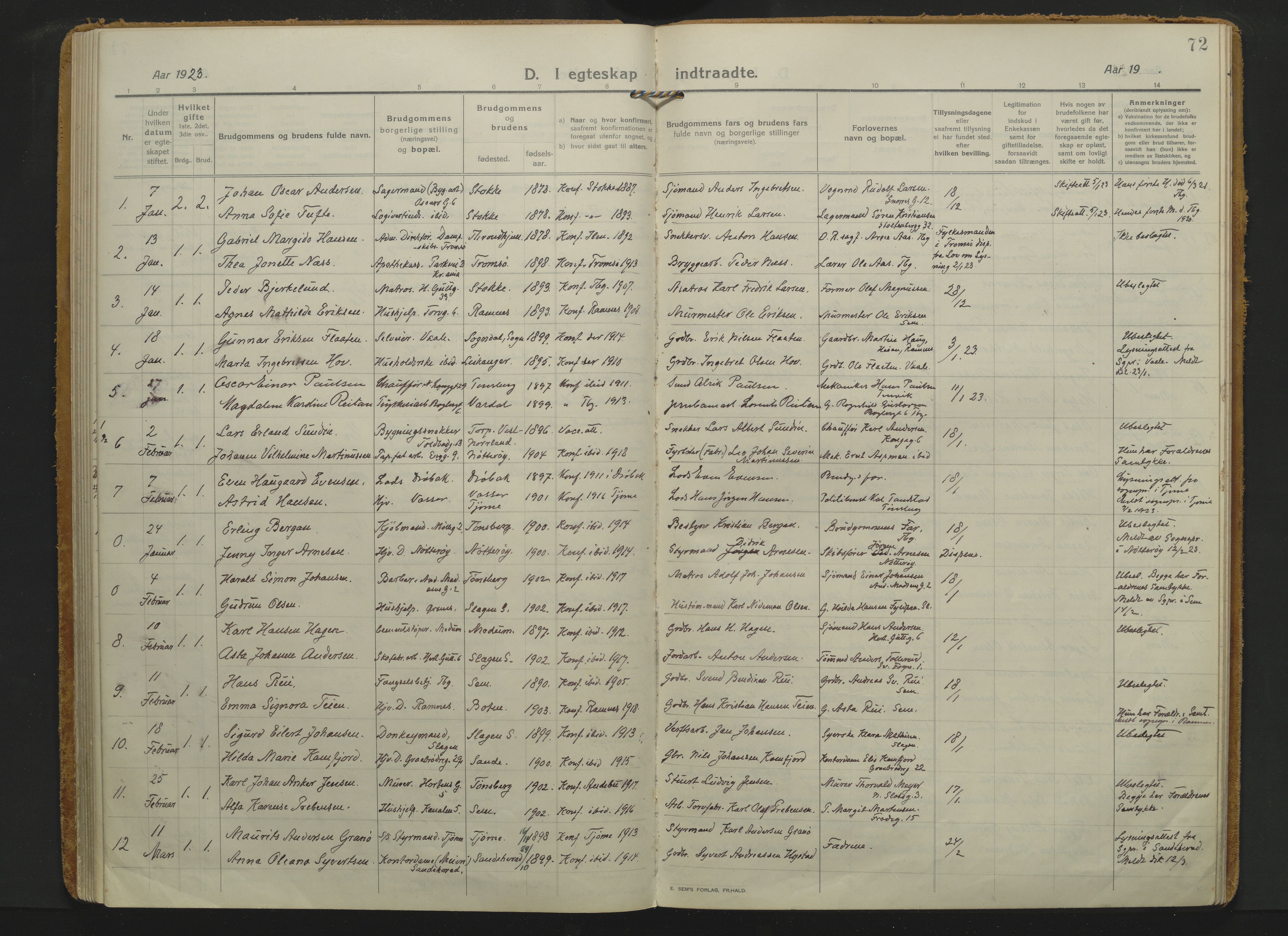 Tønsberg kirkebøker, AV/SAKO-A-330/F/Fa/L0018: Parish register (official) no. I 18, 1913-1926, p. 72