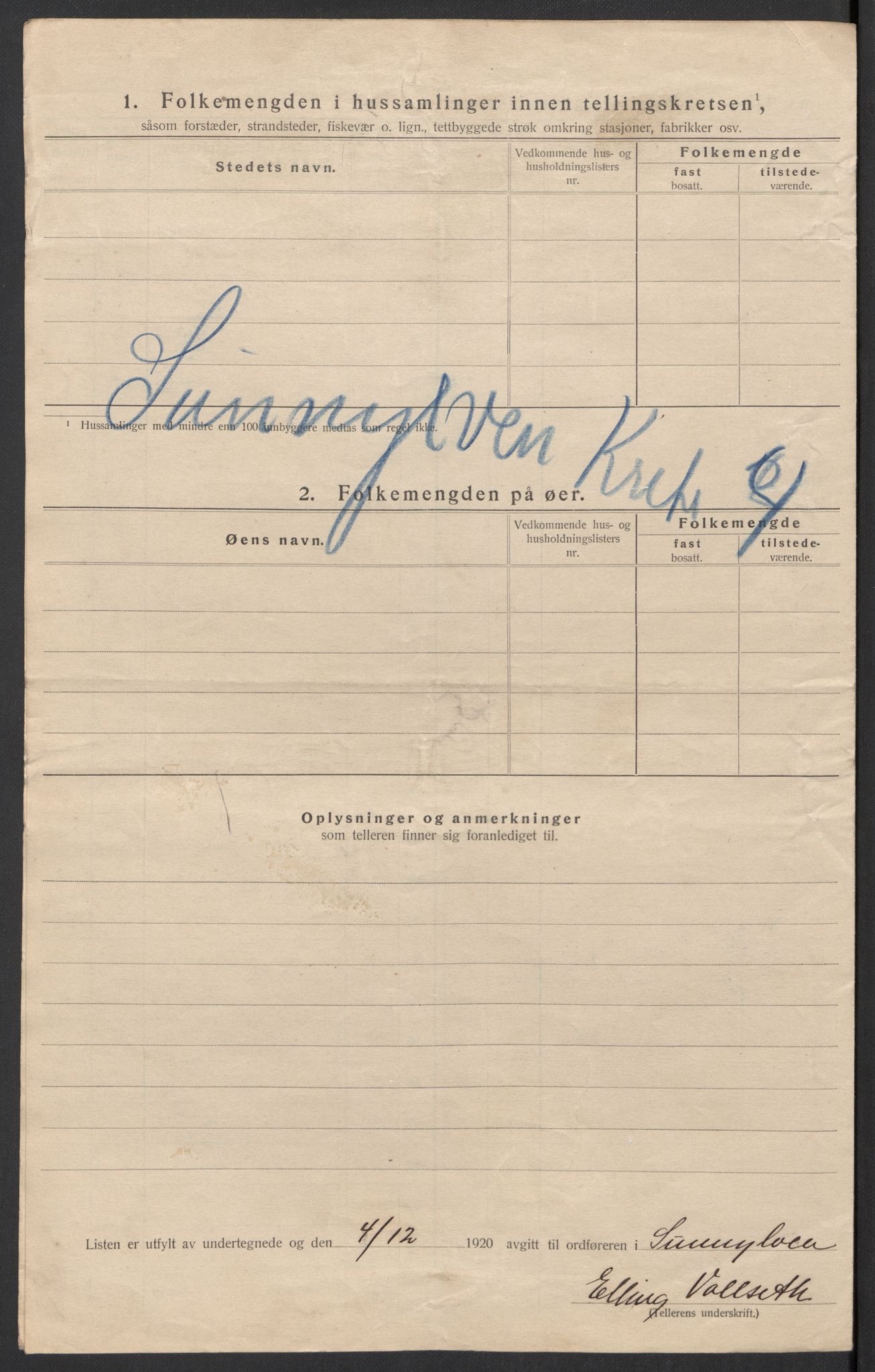 SAT, 1920 census for Sunnylven, 1920, p. 28