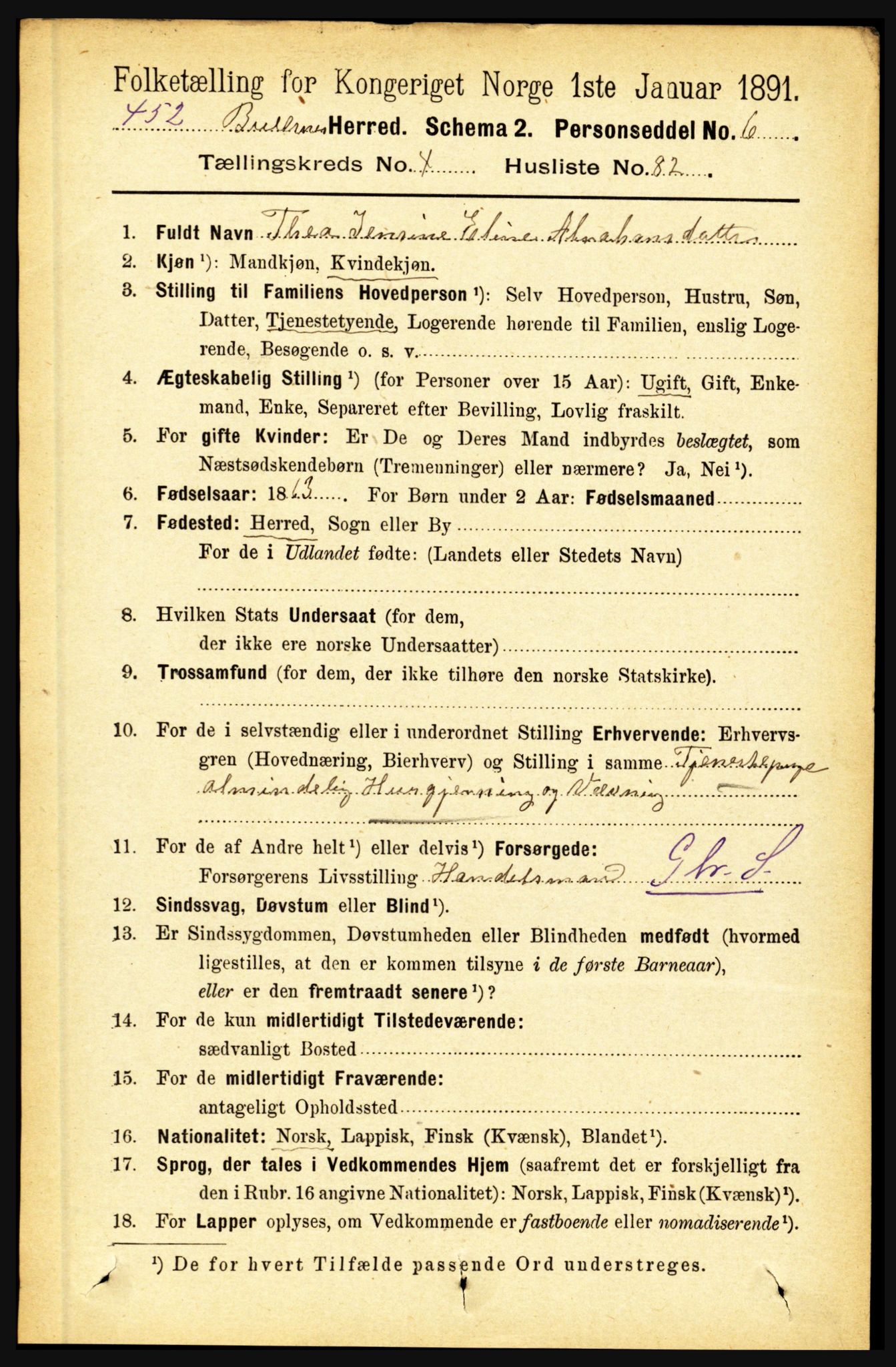 RA, 1891 census for 1860 Buksnes, 1891, p. 3567