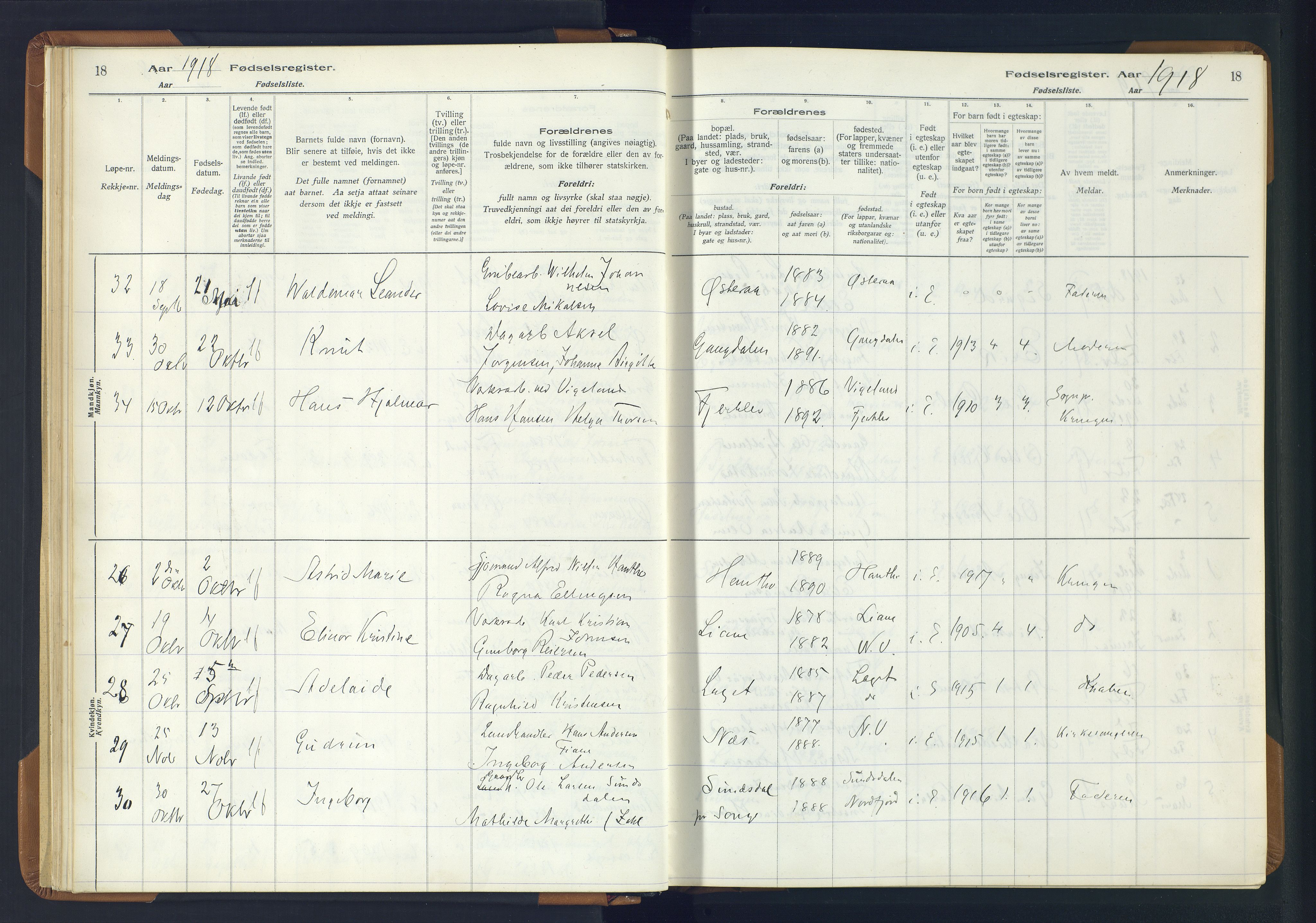 Holt sokneprestkontor, AV/SAK-1111-0021/J/Ja/L0001: Birth register no. II.4.1, 1916-1946, p. 18