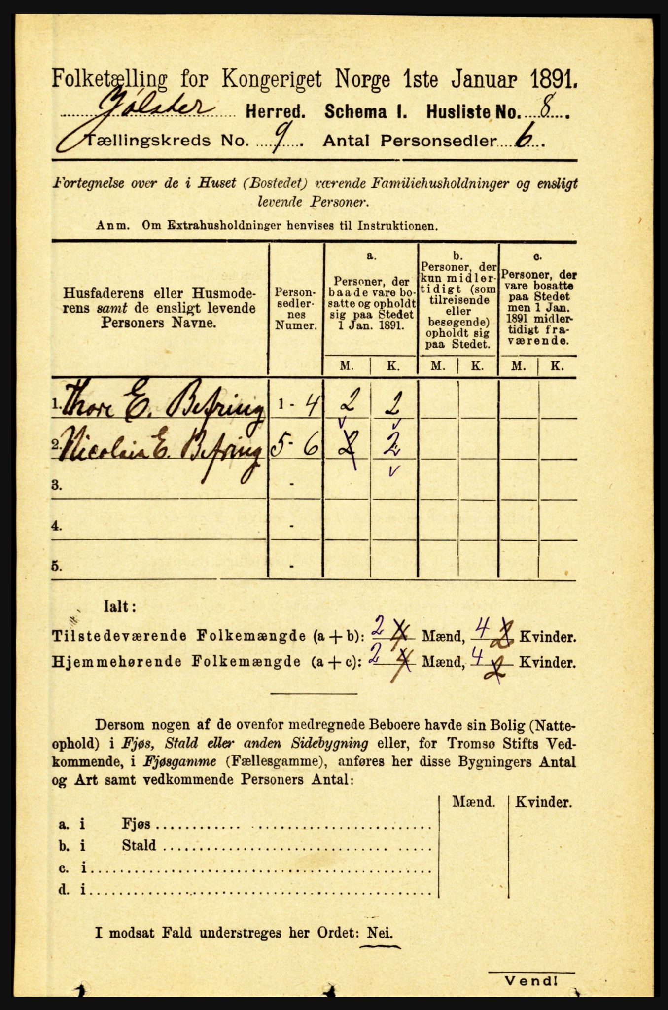 RA, 1891 census for 1431 Jølster, 1891, p. 3100