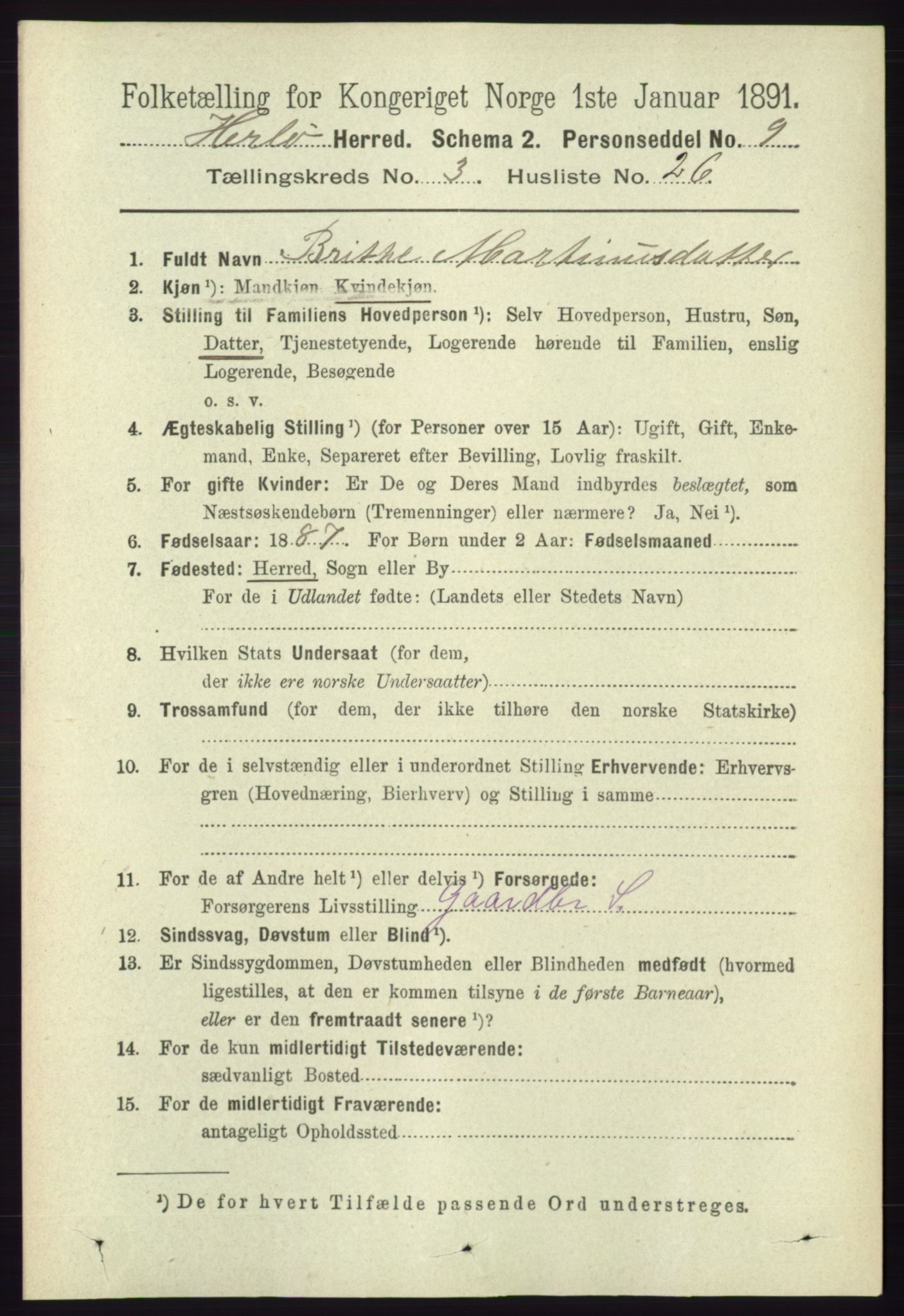 RA, 1891 census for 1258 Herdla, 1891, p. 1253