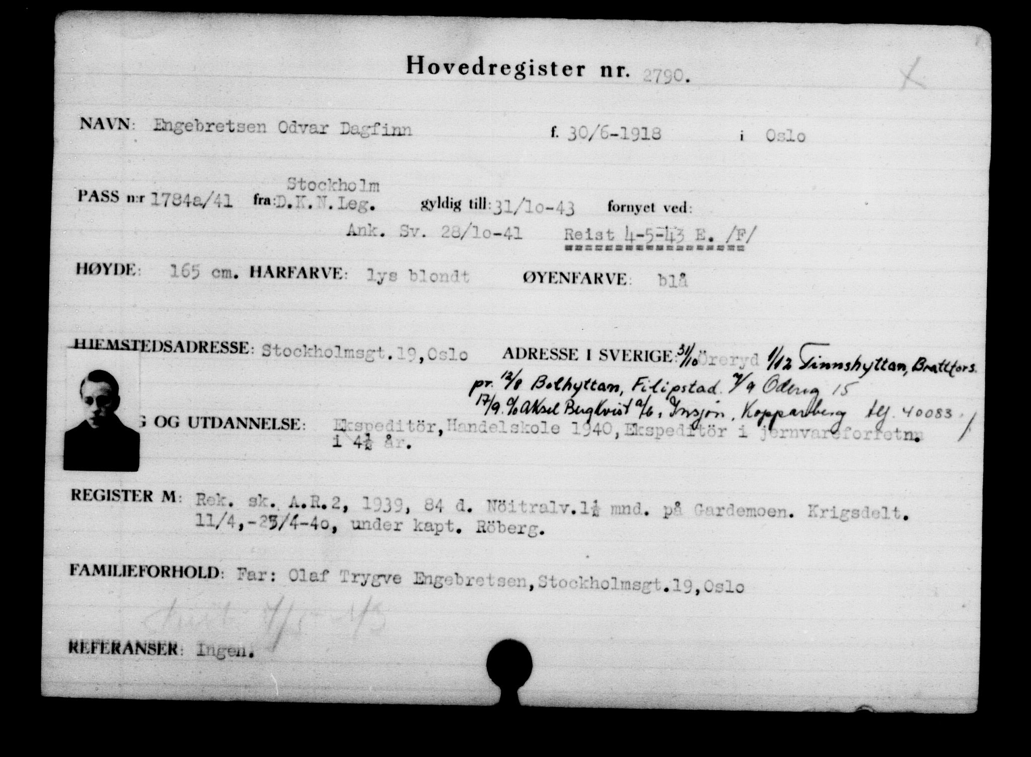 Utenriksstasjonene, Legasjonen i Stockholm, Flyktningkontoret, AV/RA-S-6753/V/Va/L0003: Kjesäterkartoteket, flyktninger med registreringsnr. 2001-3495, 1940-1945, p. 1183