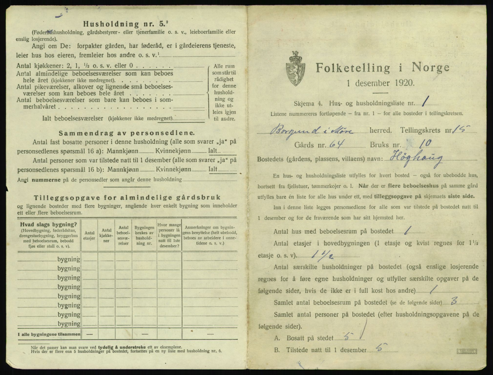 SAT, 1920 census for Borgund, 1920, p. 1328