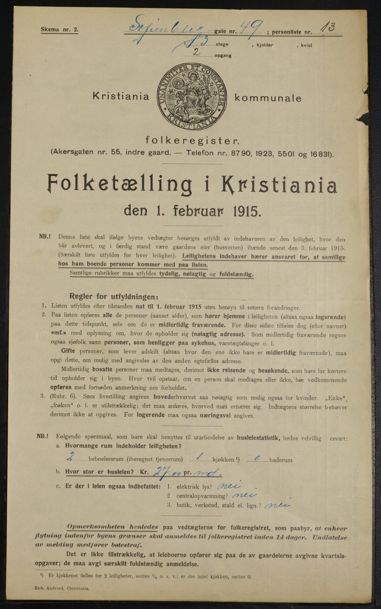 OBA, Municipal Census 1915 for Kristiania, 1915, p. 98548