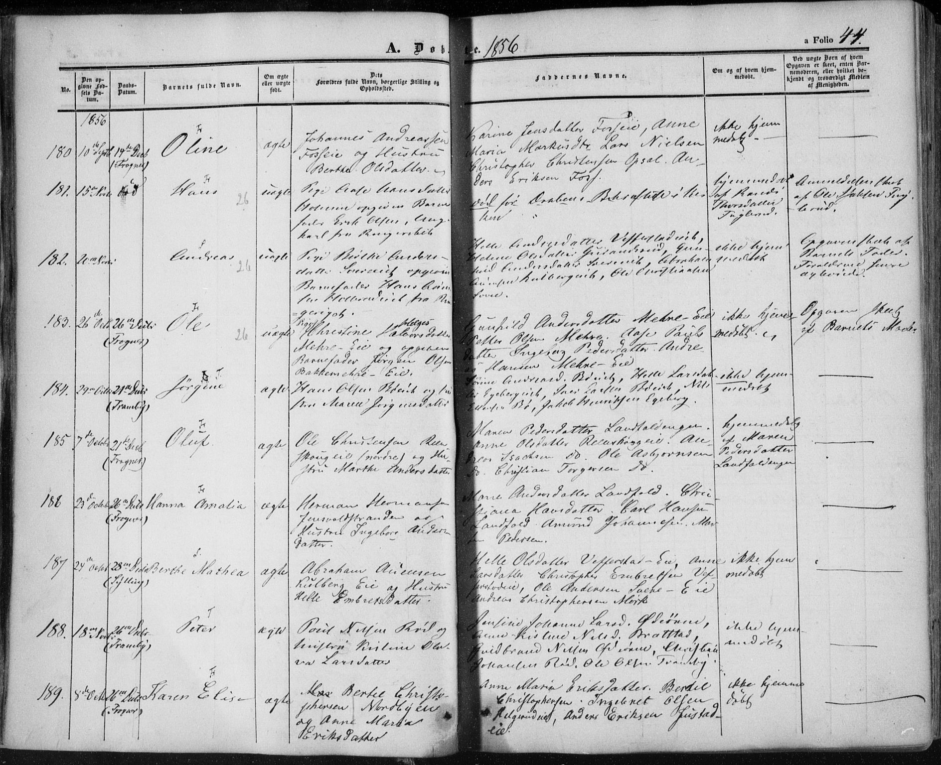 Lier kirkebøker, SAKO/A-230/F/Fa/L0012: Parish register (official) no. I 12, 1854-1864, p. 44