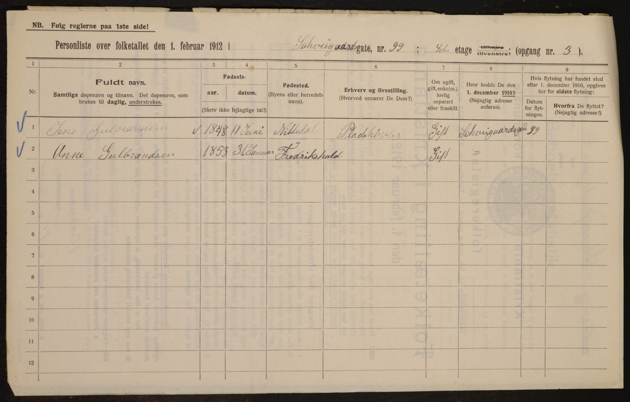 OBA, Municipal Census 1912 for Kristiania, 1912, p. 92875