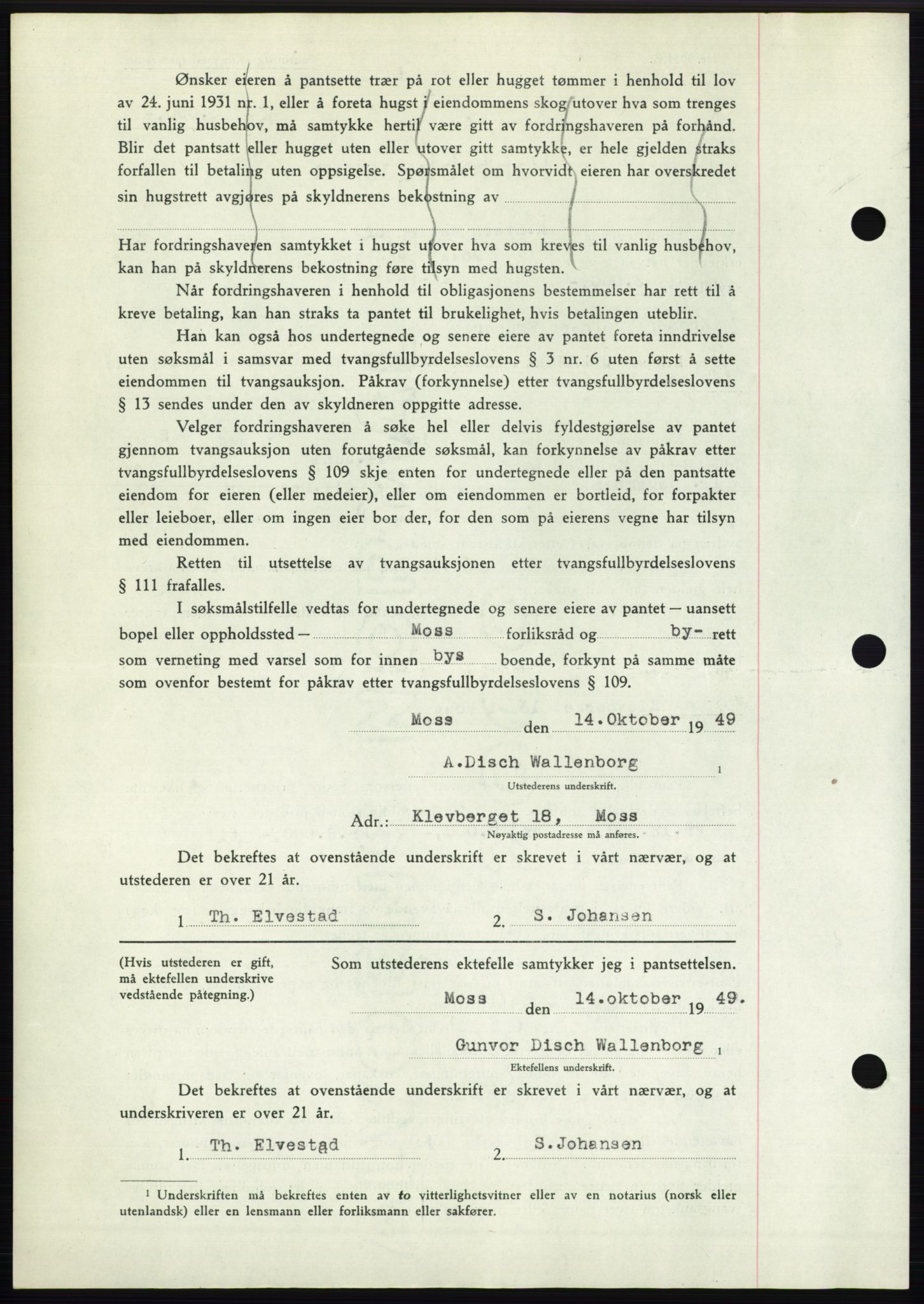 Moss sorenskriveri, SAO/A-10168: Mortgage book no. B23, 1949-1950, Diary no: : 3430/1949