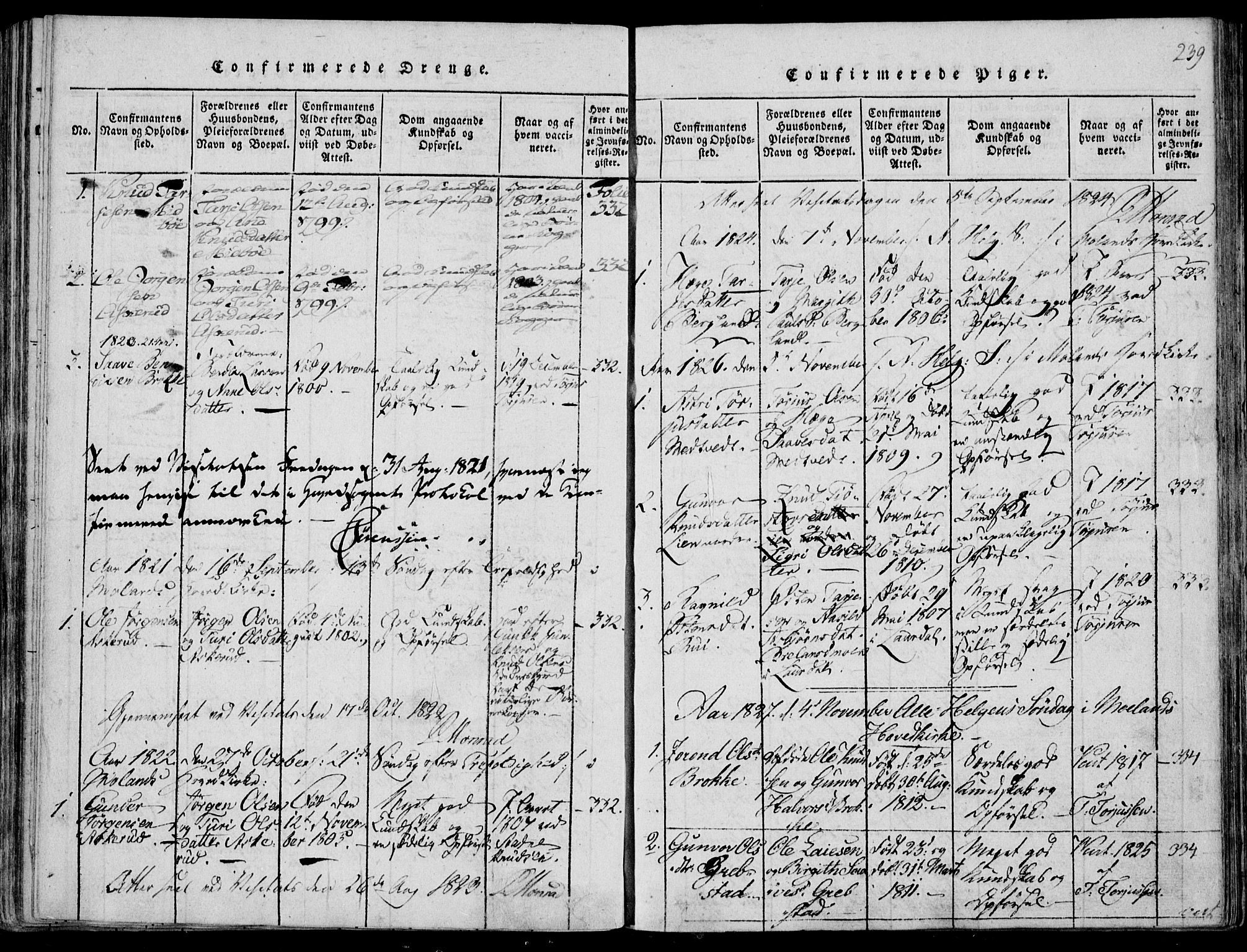 Fyresdal kirkebøker, SAKO/A-263/F/Fa/L0004: Parish register (official) no. I 4, 1815-1854, p. 239