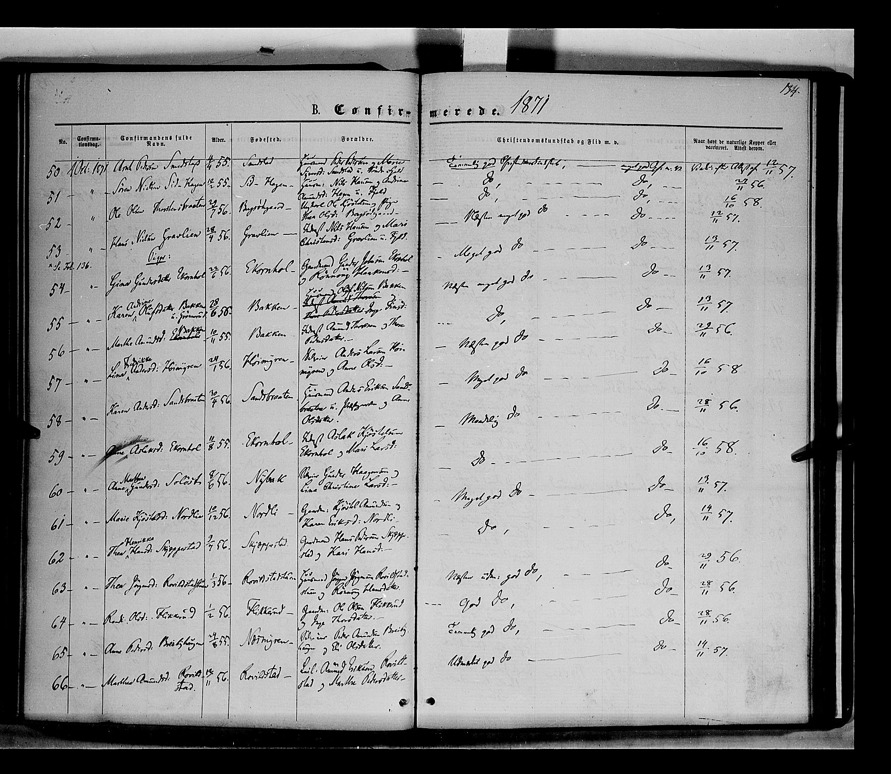 Nord-Odal prestekontor, AV/SAH-PREST-032/H/Ha/Haa/L0004: Parish register (official) no. 4, 1866-1873, p. 134