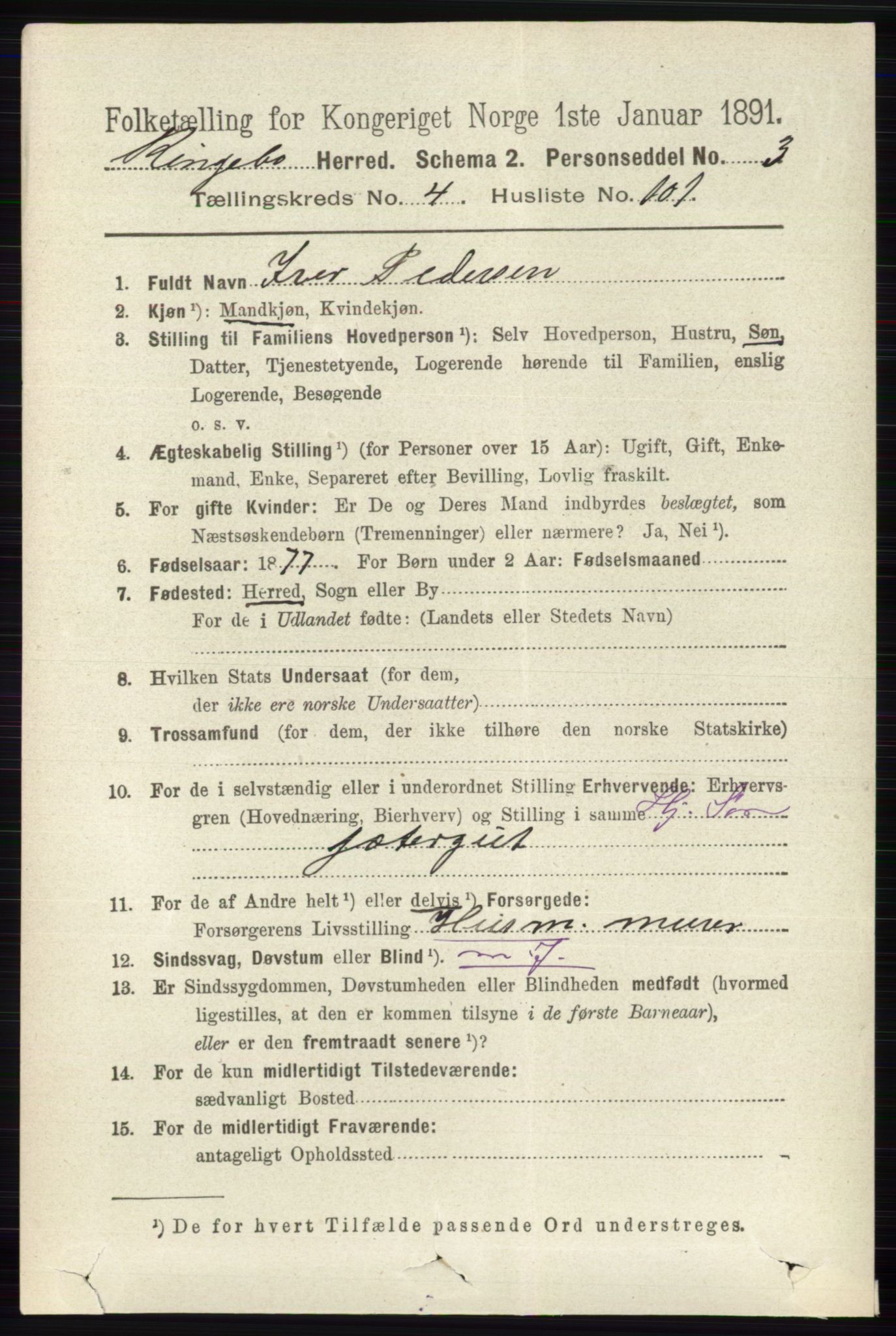 RA, 1891 census for 0520 Ringebu, 1891, p. 1894