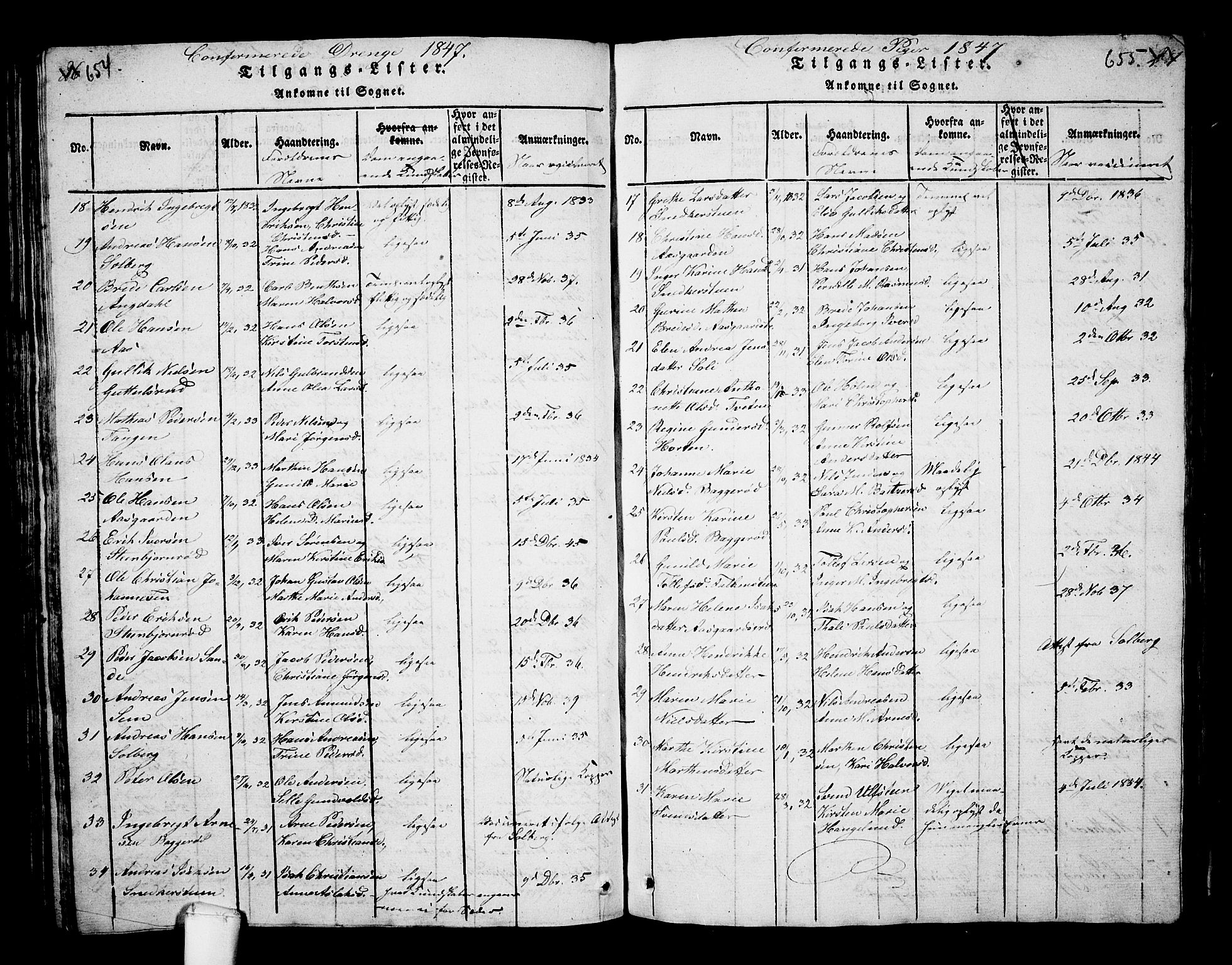 Borre kirkebøker, SAKO/A-338/G/Ga/L0001: Parish register (copy) no. I 1, 1815-1851, p. 654-655