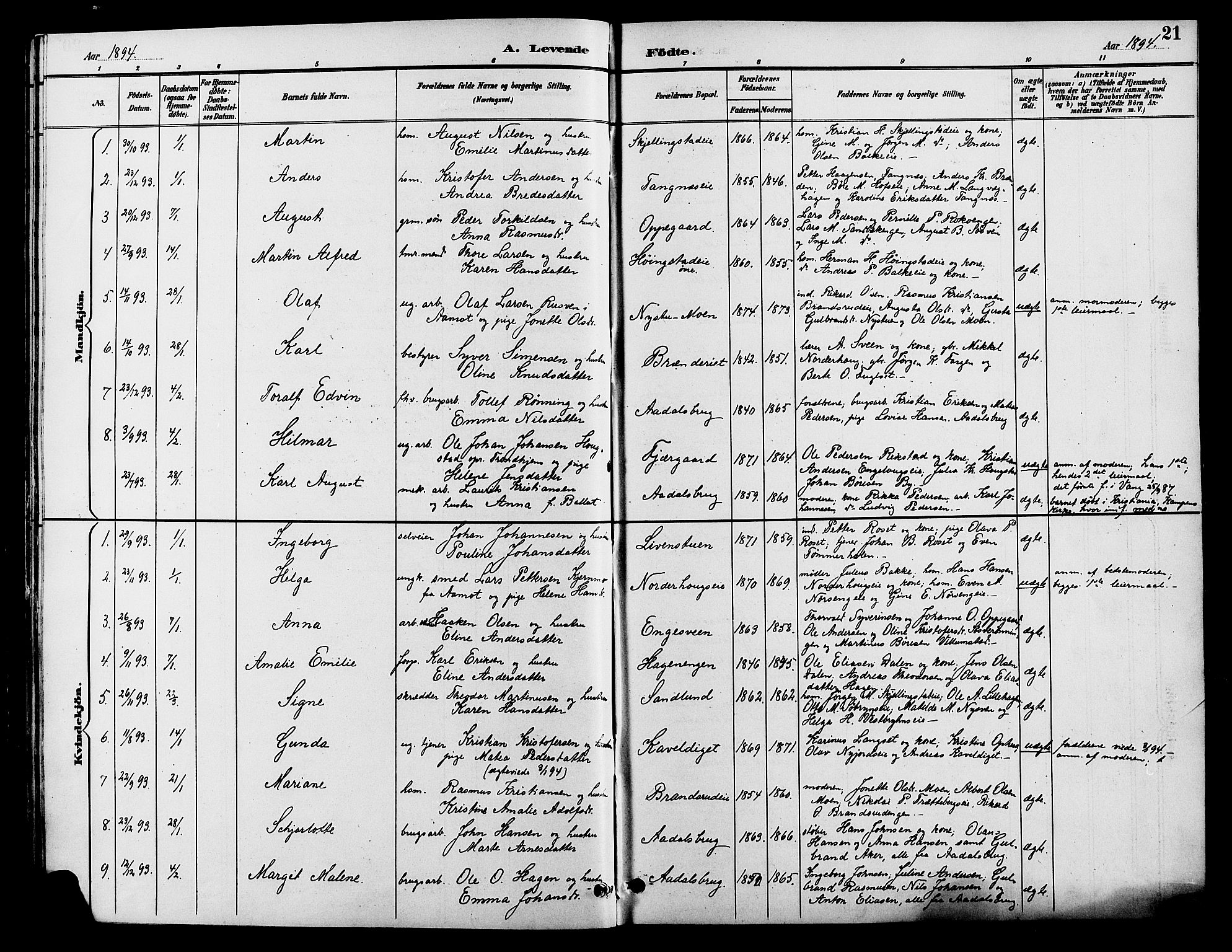 Løten prestekontor, AV/SAH-PREST-022/L/La/L0006: Parish register (copy) no. 6, 1892-1909, p. 21