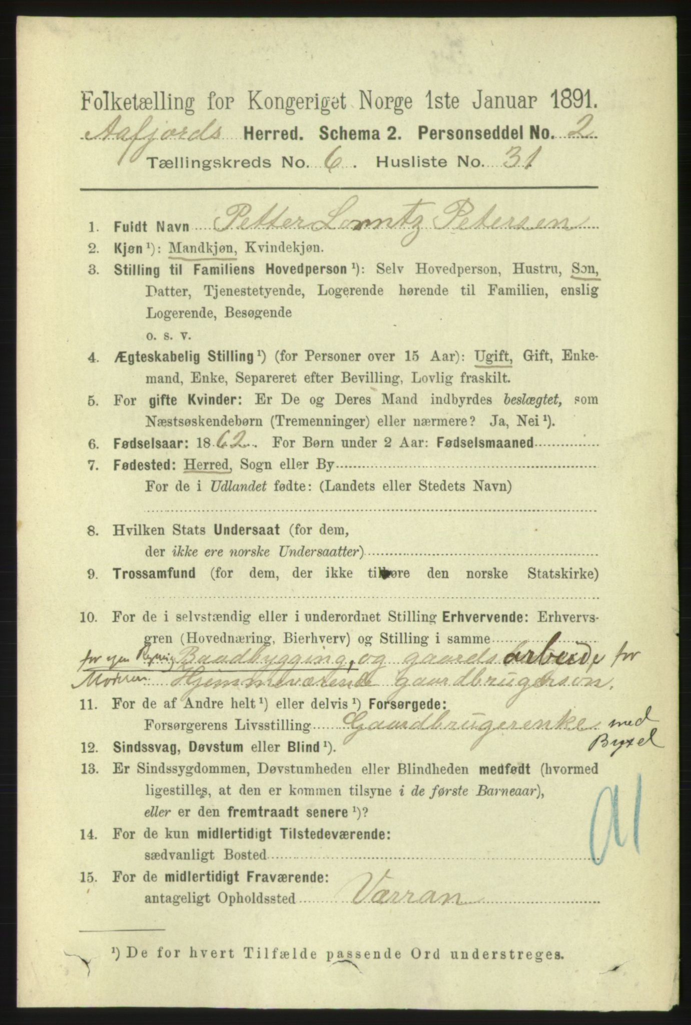 RA, 1891 census for 1630 Åfjord, 1891, p. 1662