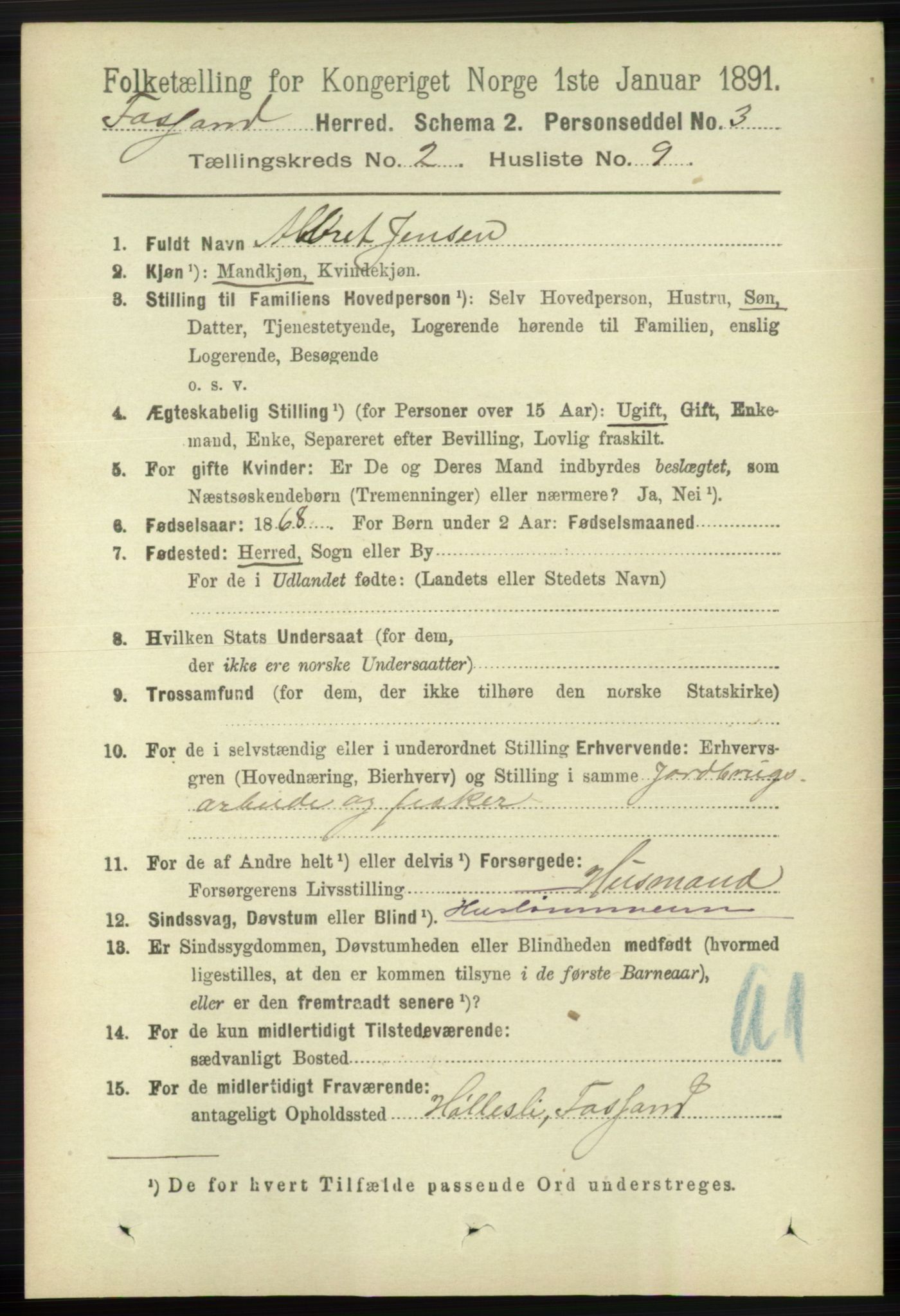 RA, 1891 census for 1129 Forsand, 1891, p. 245