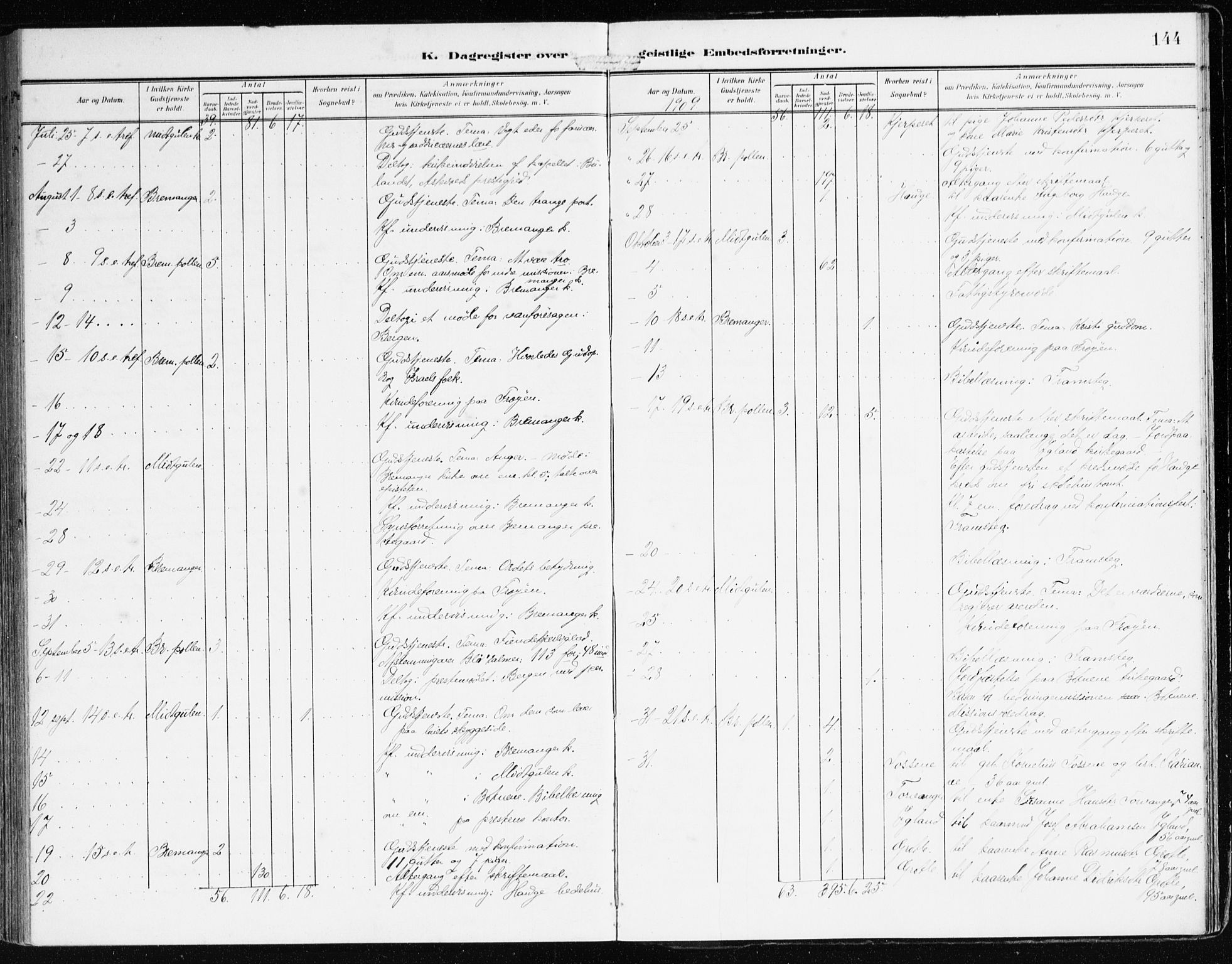 Bremanger sokneprestembete, AV/SAB-A-82201/H/Haa/Haab/L0003: Parish register (official) no. B 3, 1908-1925, p. 144