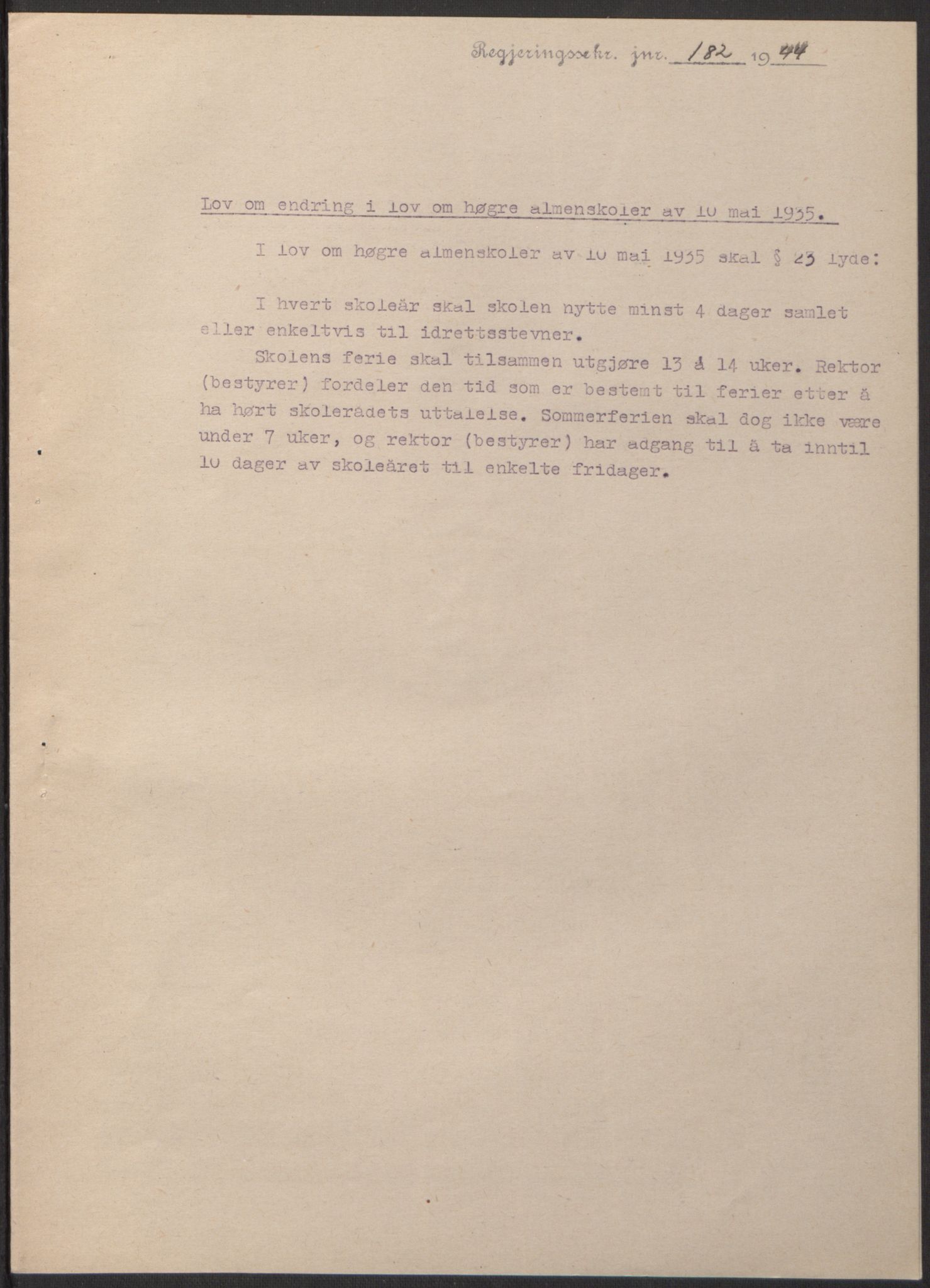 NS-administrasjonen 1940-1945 (Statsrådsekretariatet, de kommisariske statsråder mm), AV/RA-S-4279/D/Db/L0100: Lover, 1944, p. 305