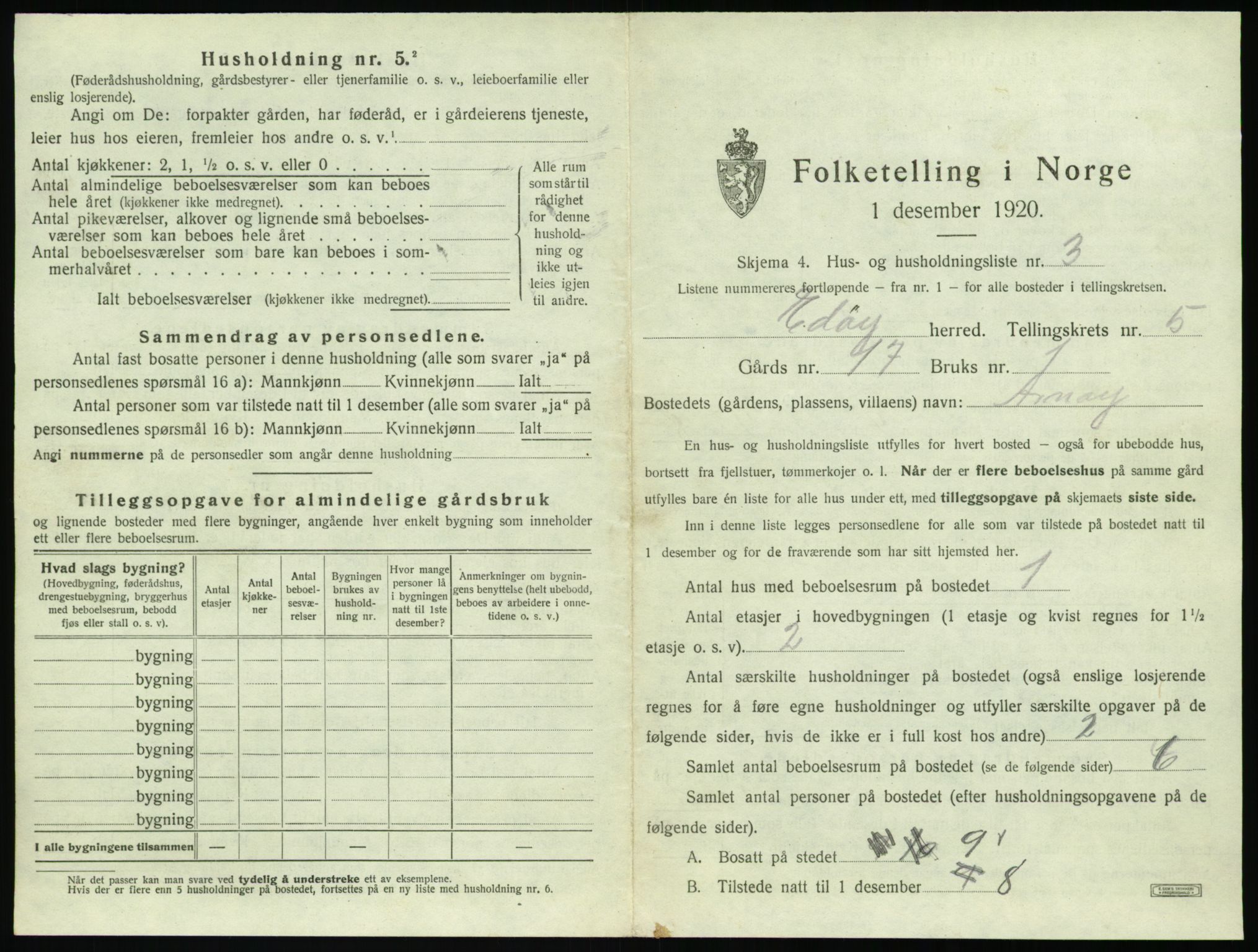 SAT, 1920 census for Edøy, 1920, p. 240