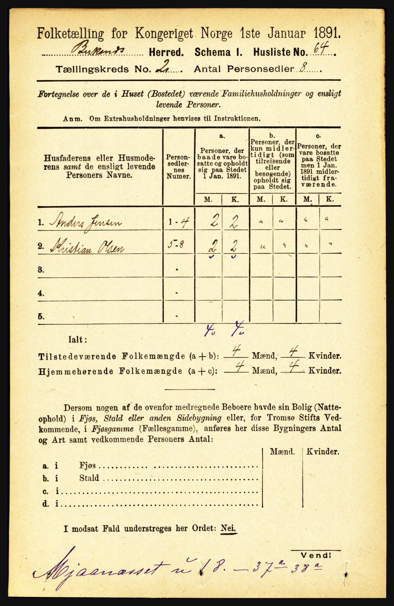 RA, 1891 census for 1860 Buksnes, 1891, p. 1584