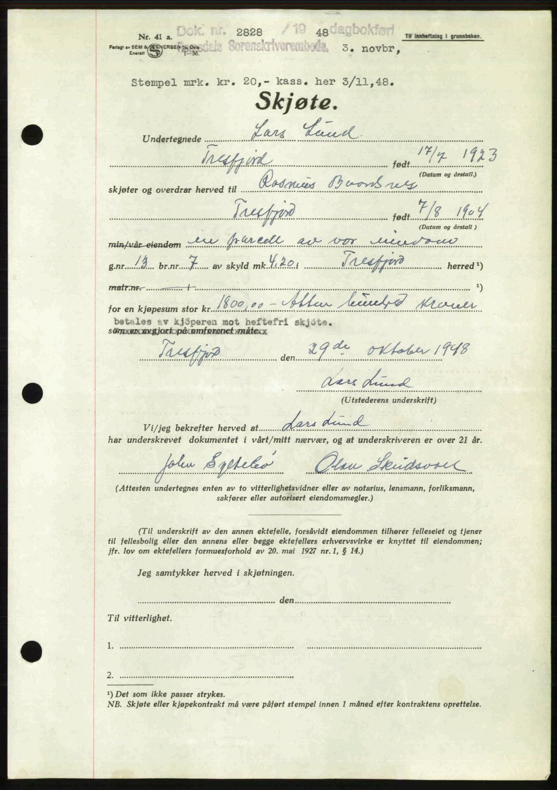 Romsdal sorenskriveri, AV/SAT-A-4149/1/2/2C: Mortgage book no. A27, 1948-1948, Diary no: : 2826/1948