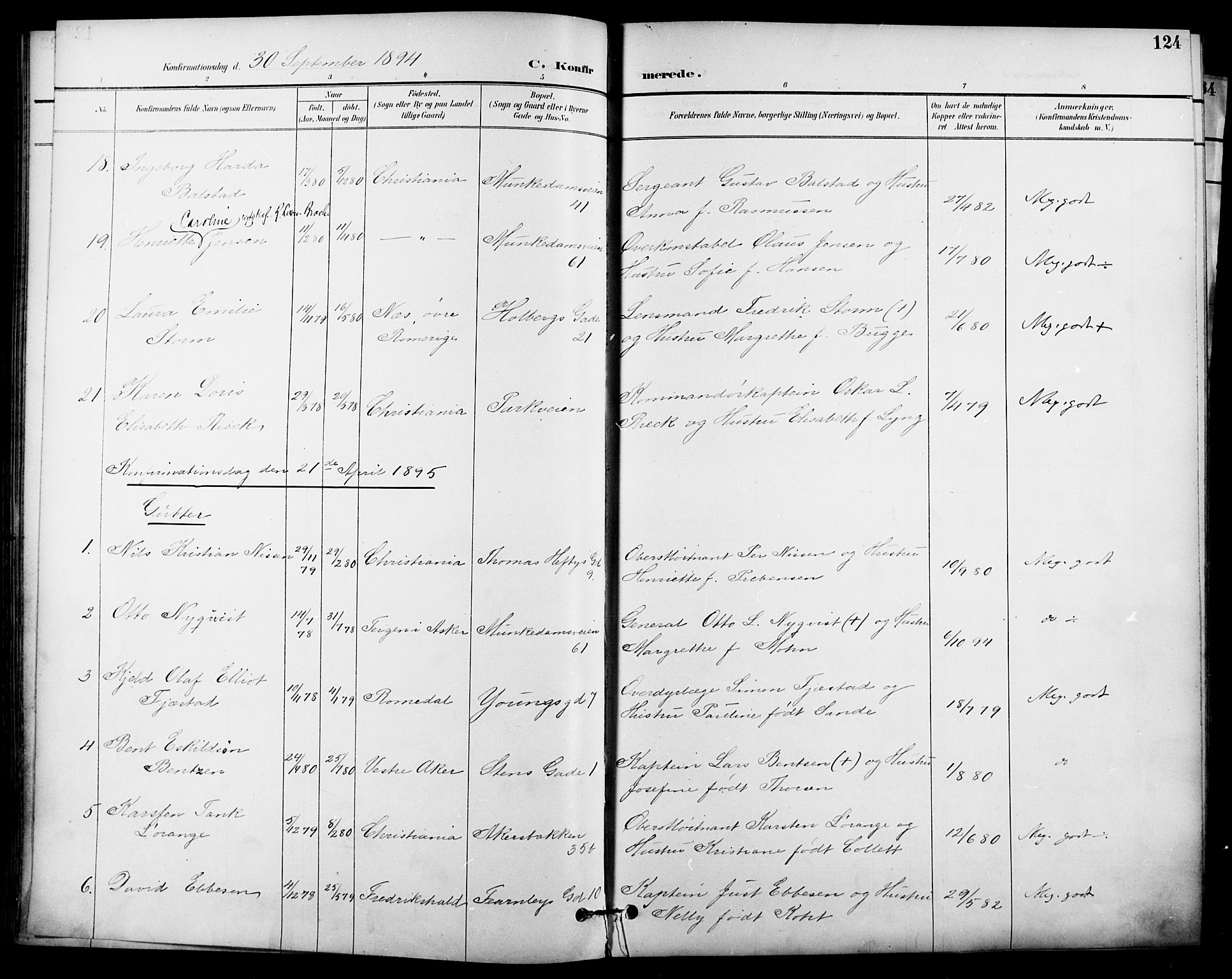 Garnisonsmenigheten Kirkebøker, SAO/A-10846/F/Fa/L0013: Parish register (official) no. 13, 1894-1904, p. 124
