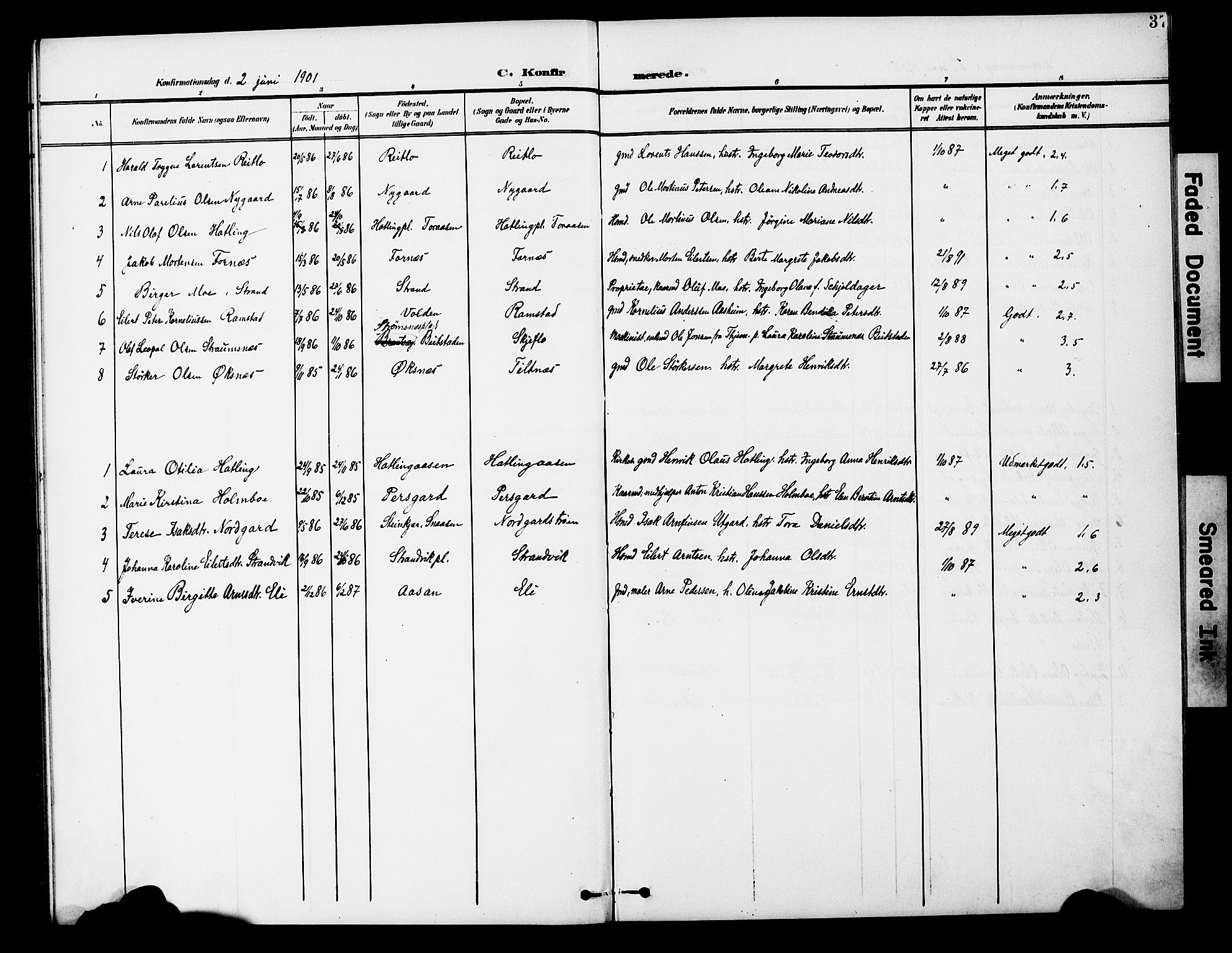 Ministerialprotokoller, klokkerbøker og fødselsregistre - Nord-Trøndelag, AV/SAT-A-1458/746/L0452: Parish register (official) no. 746A09, 1900-1908, p. 37