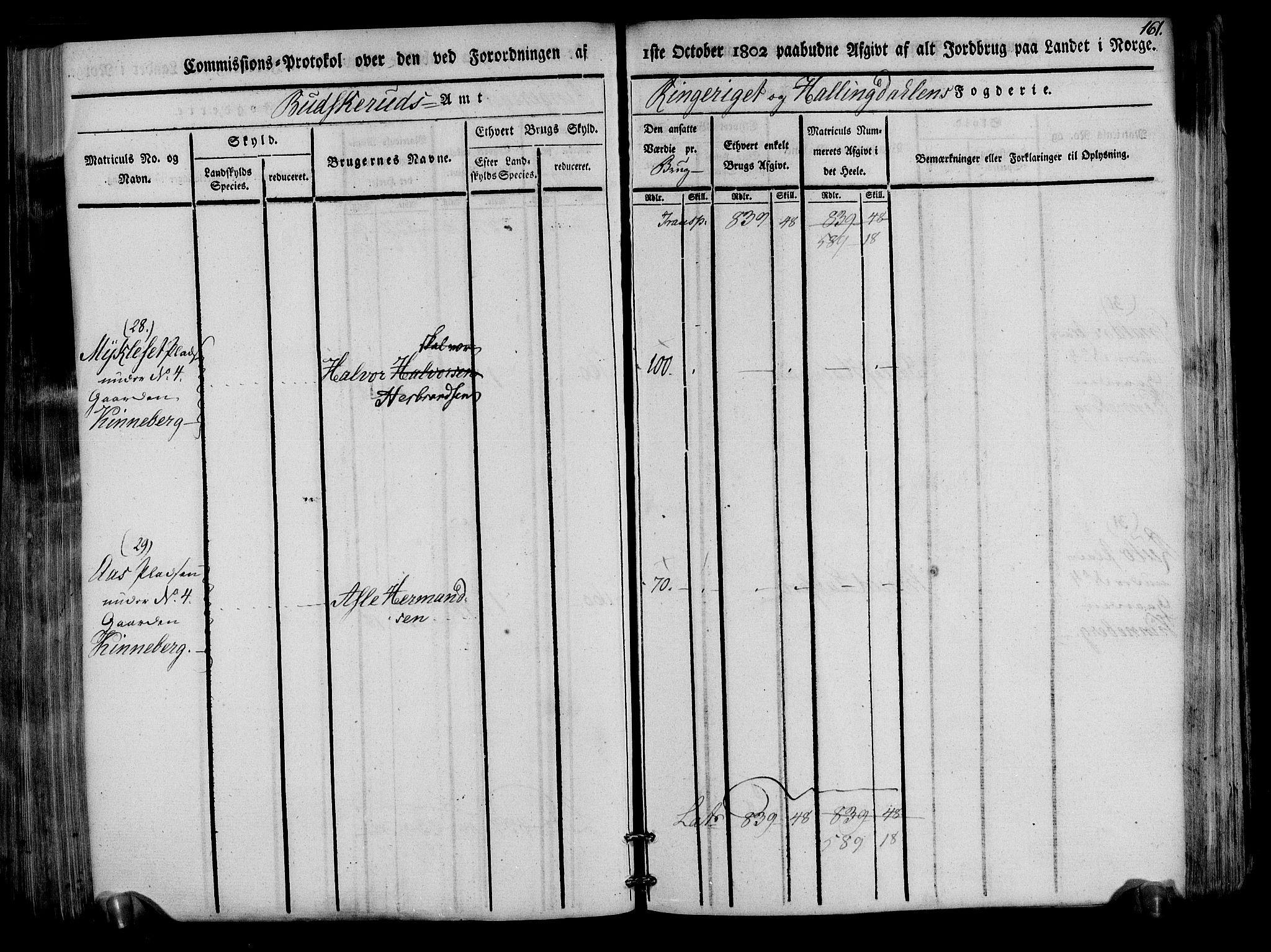 Rentekammeret inntil 1814, Realistisk ordnet avdeling, AV/RA-EA-4070/N/Ne/Nea/L0047: Ringerike og Hallingdal fogderi. Kommisjonsprotokoll for Nes prestegjeld, 1803, p. 164