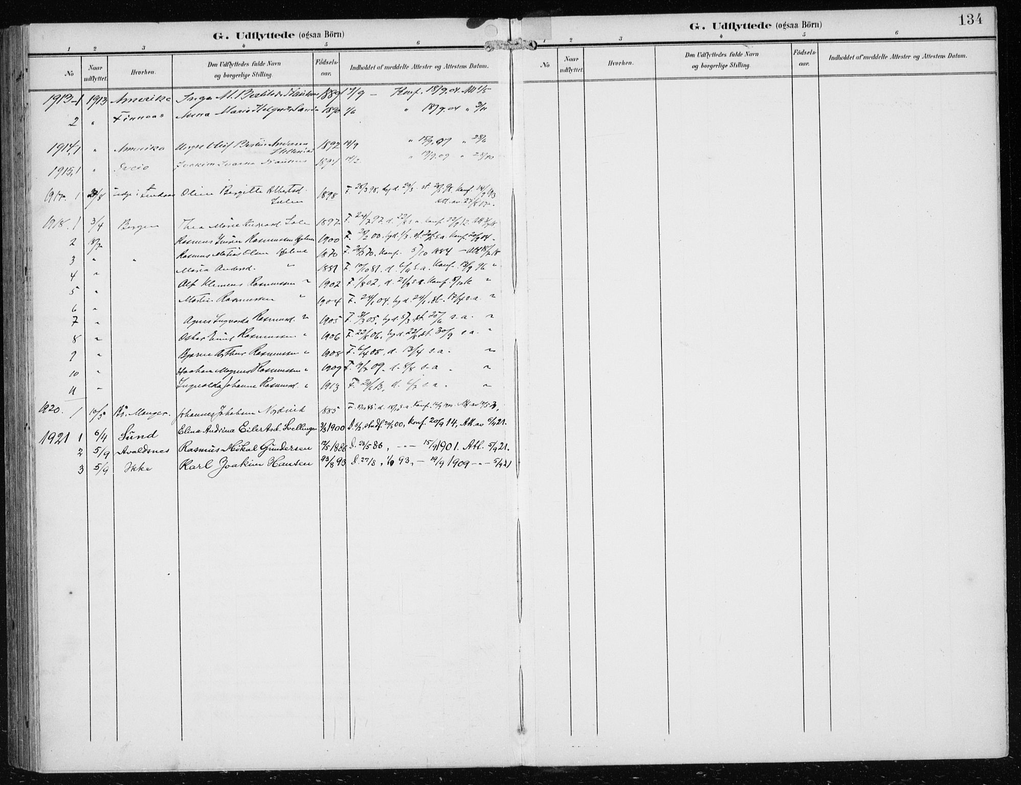 Herdla Sokneprestembete, AV/SAB-A-75701/H/Haa: Parish register (official) no. B 1, 1902-1921, p. 134