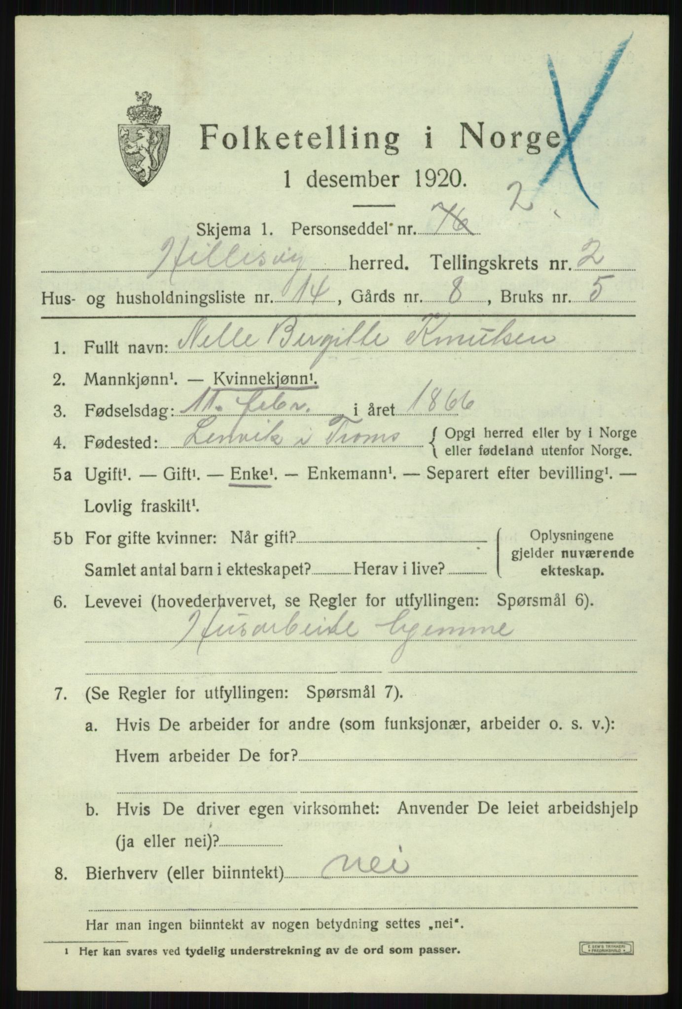 SATØ, 1920 census for Hillesøy, 1920, p. 1245