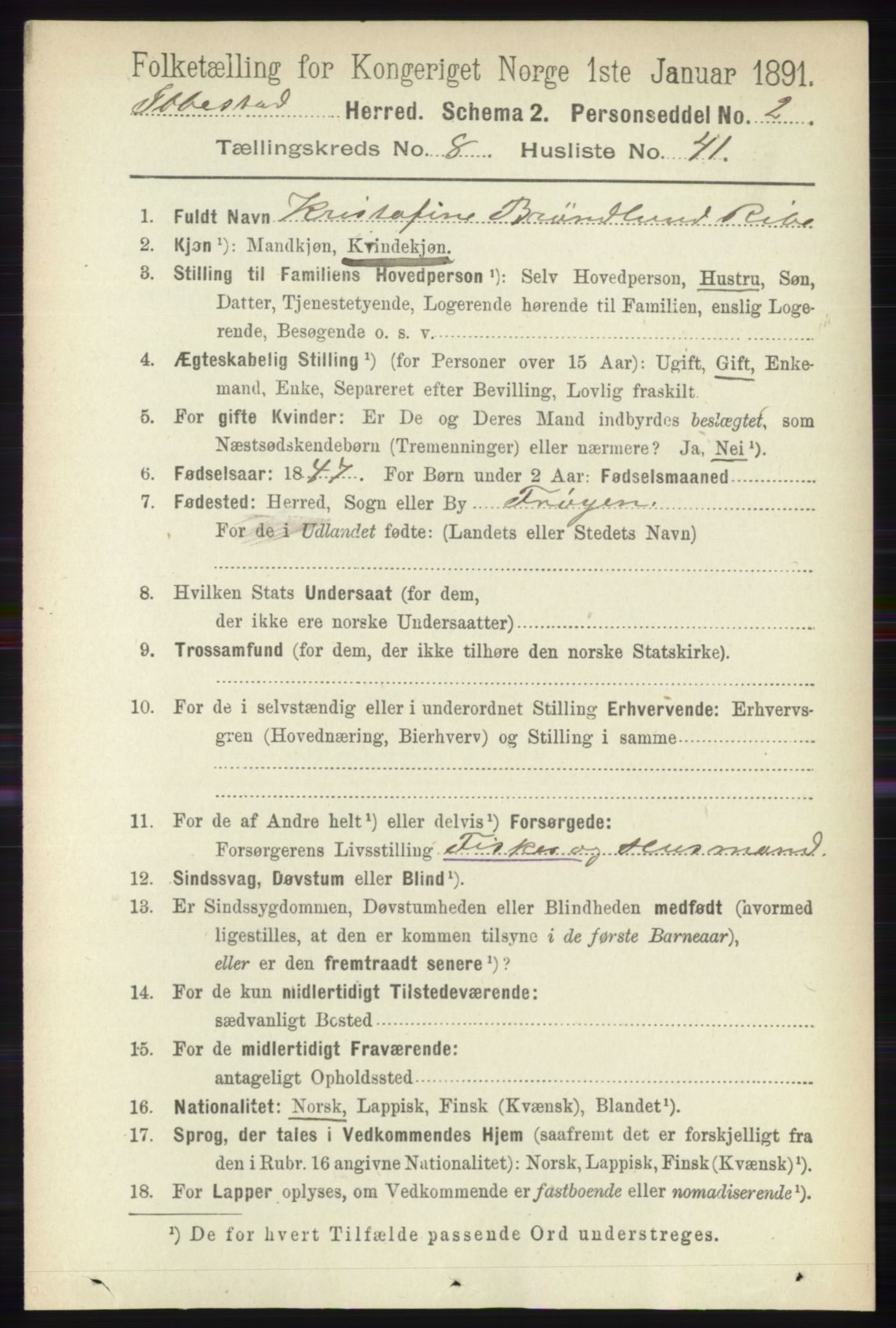 RA, 1891 census for 1917 Ibestad, 1891, p. 5474