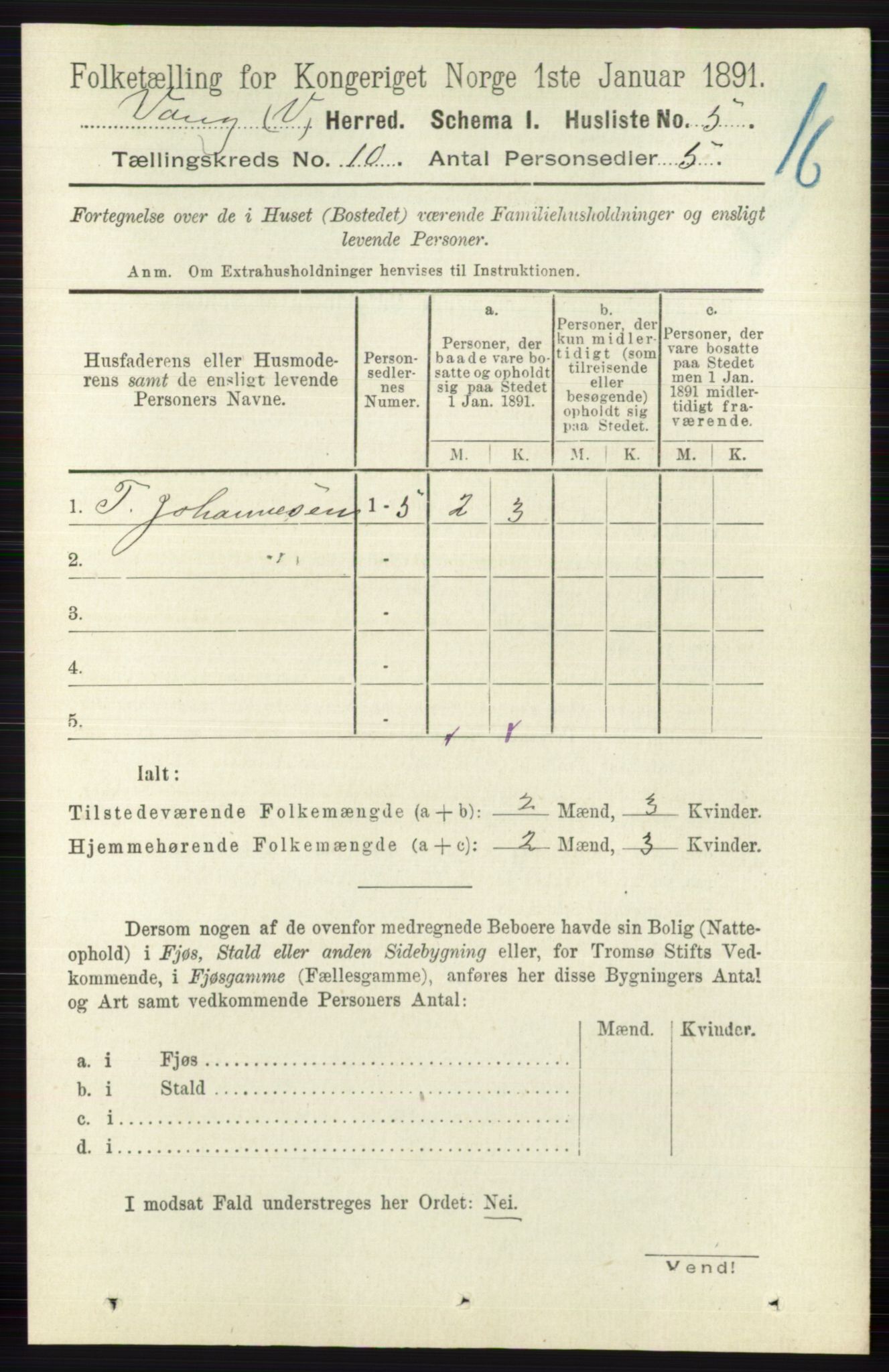 RA, 1891 census for 0545 Vang, 1891, p. 2150