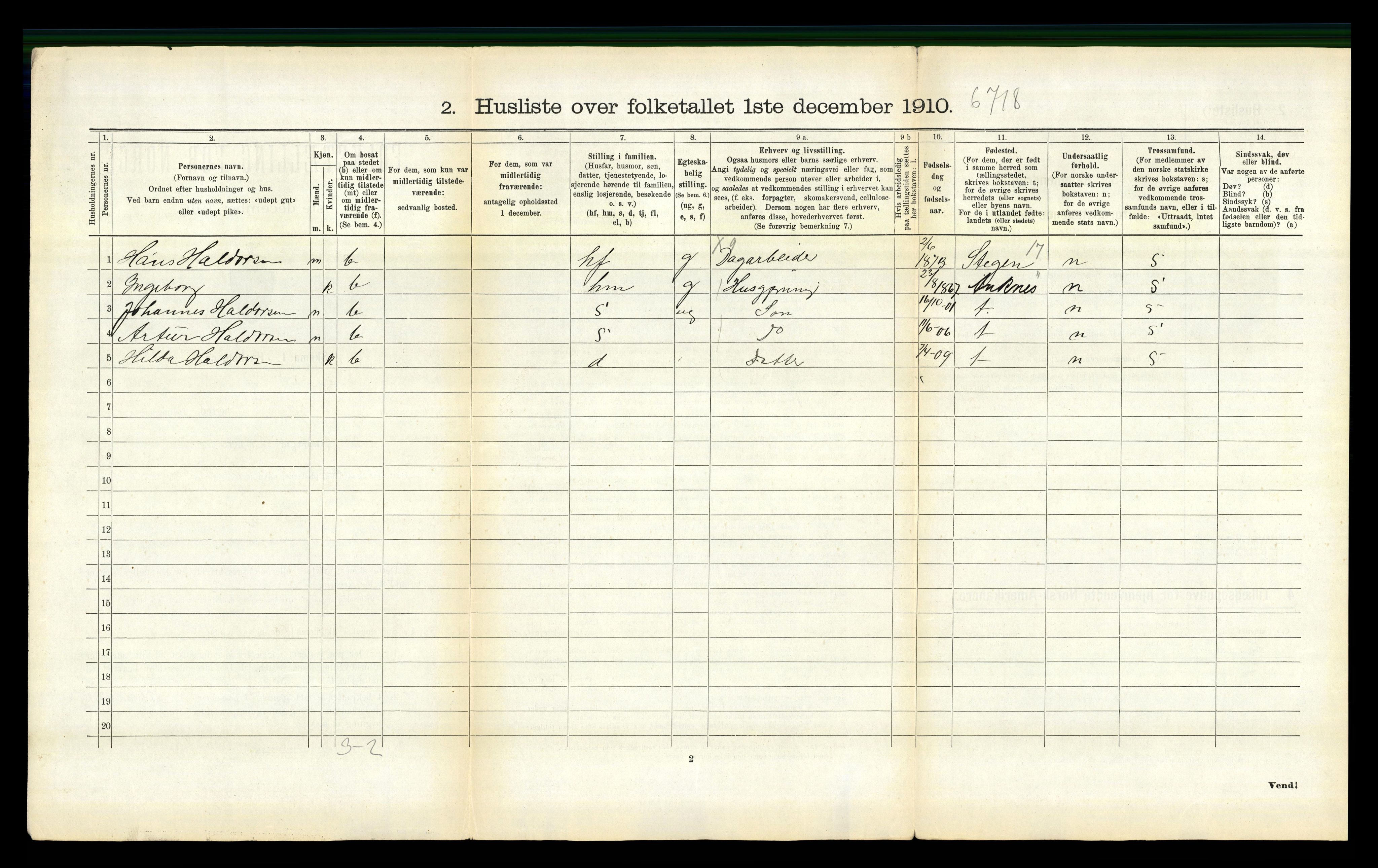 RA, 1910 census for Vågan, 1910, p. 452