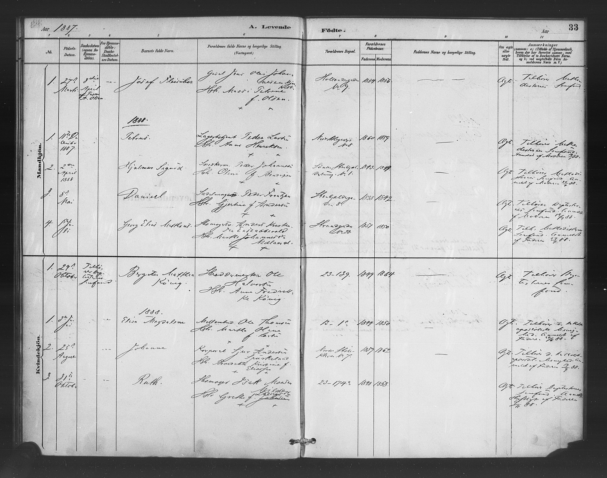 Korskirken sokneprestembete, AV/SAB-A-76101/H/Haa/L0052: Parish register (official) no. G 2, 1887-1899, p. 33