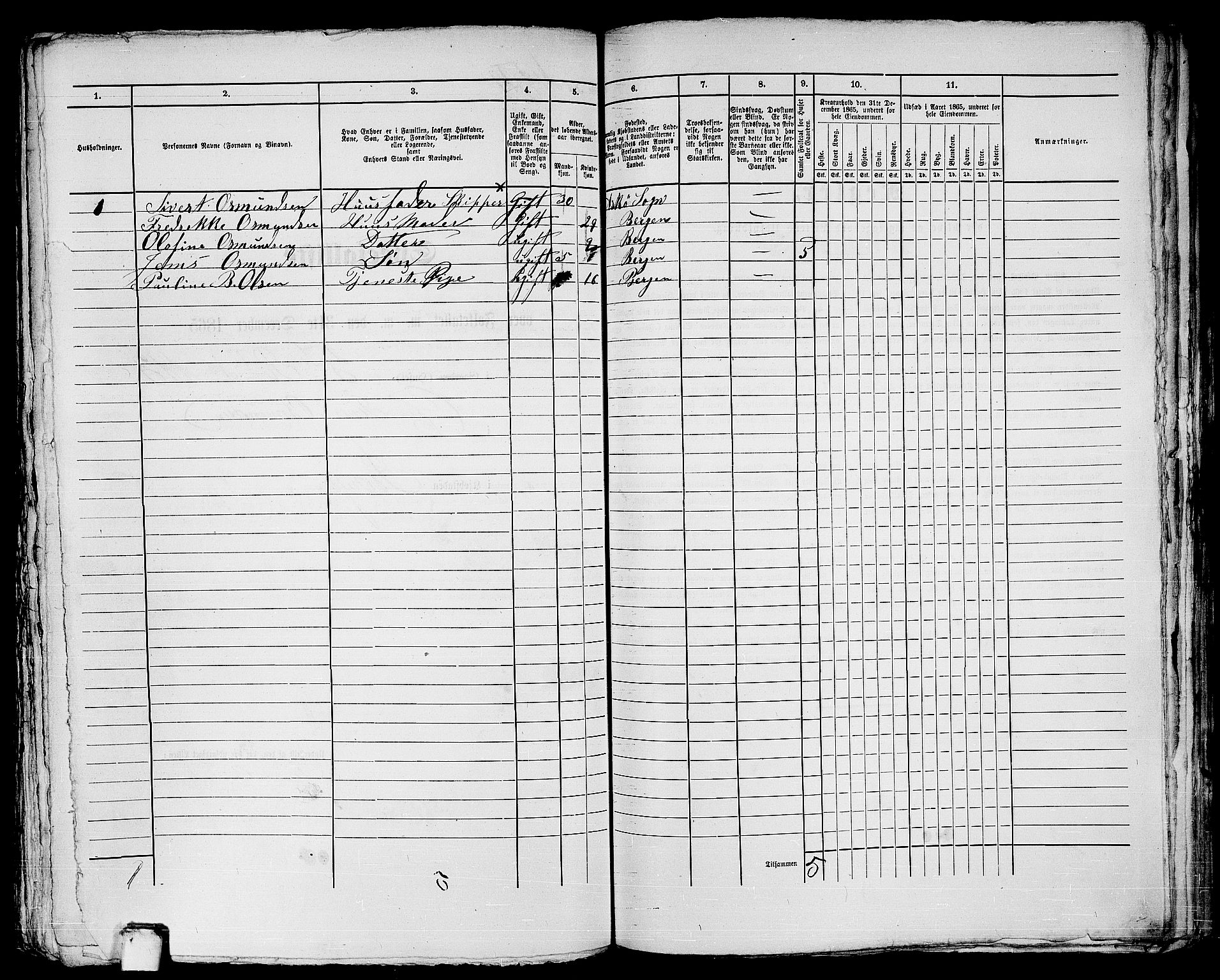 RA, 1865 census for Bergen, 1865, p. 967