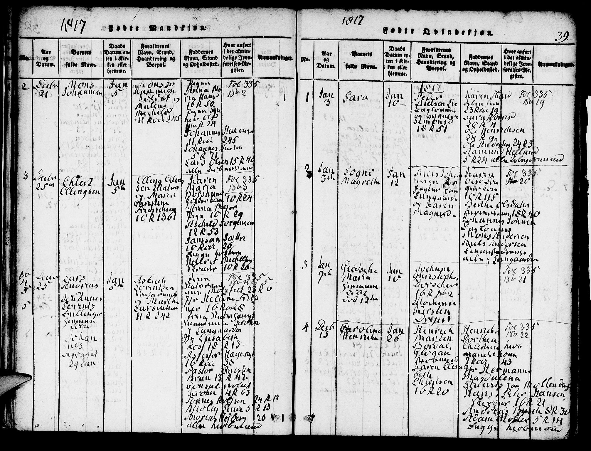 Domkirken sokneprestembete, AV/SAB-A-74801/H/Hab/L0001: Parish register (copy) no. A 1, 1816-1821, p. 39