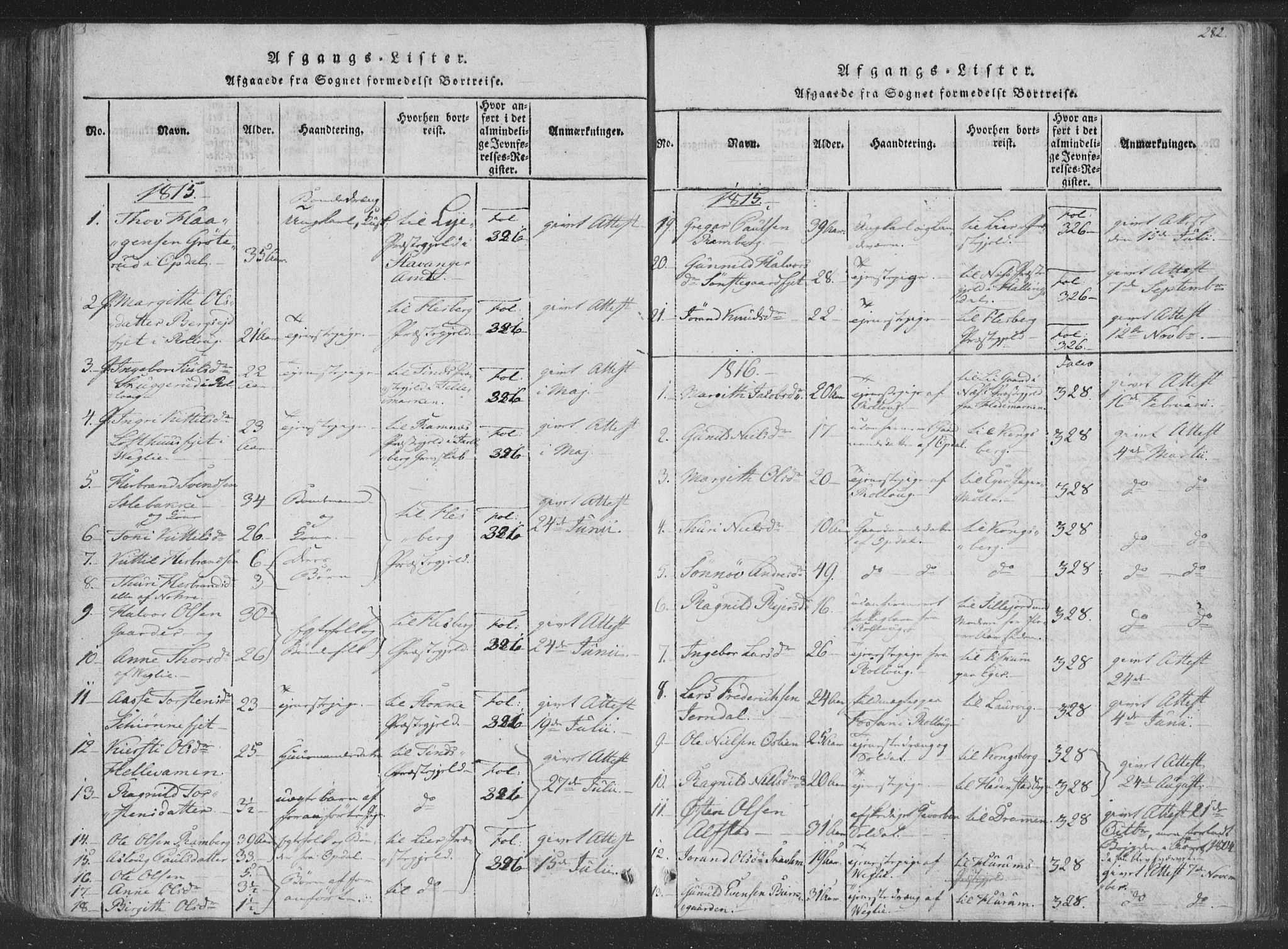 Rollag kirkebøker, AV/SAKO-A-240/F/Fa/L0006: Parish register (official) no. I 6, 1814-1828, p. 282