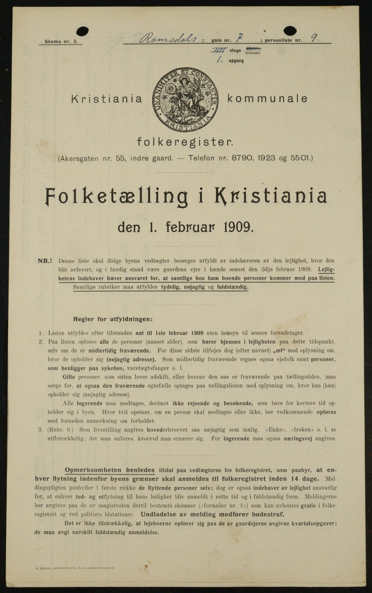 OBA, Municipal Census 1909 for Kristiania, 1909, p. 75512