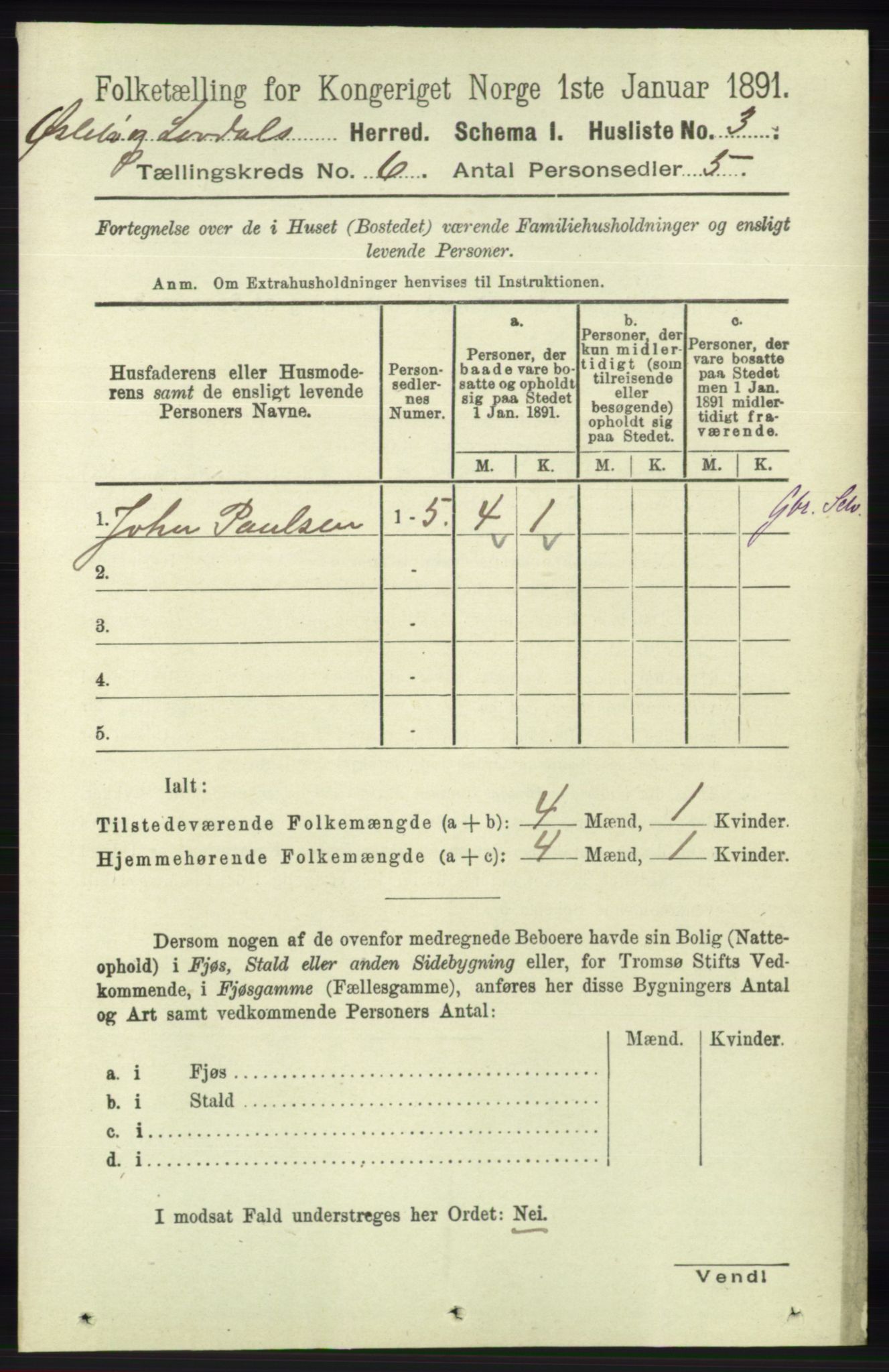 RA, 1891 census for 1021 Øyslebø og Laudal, 1891, p. 1646