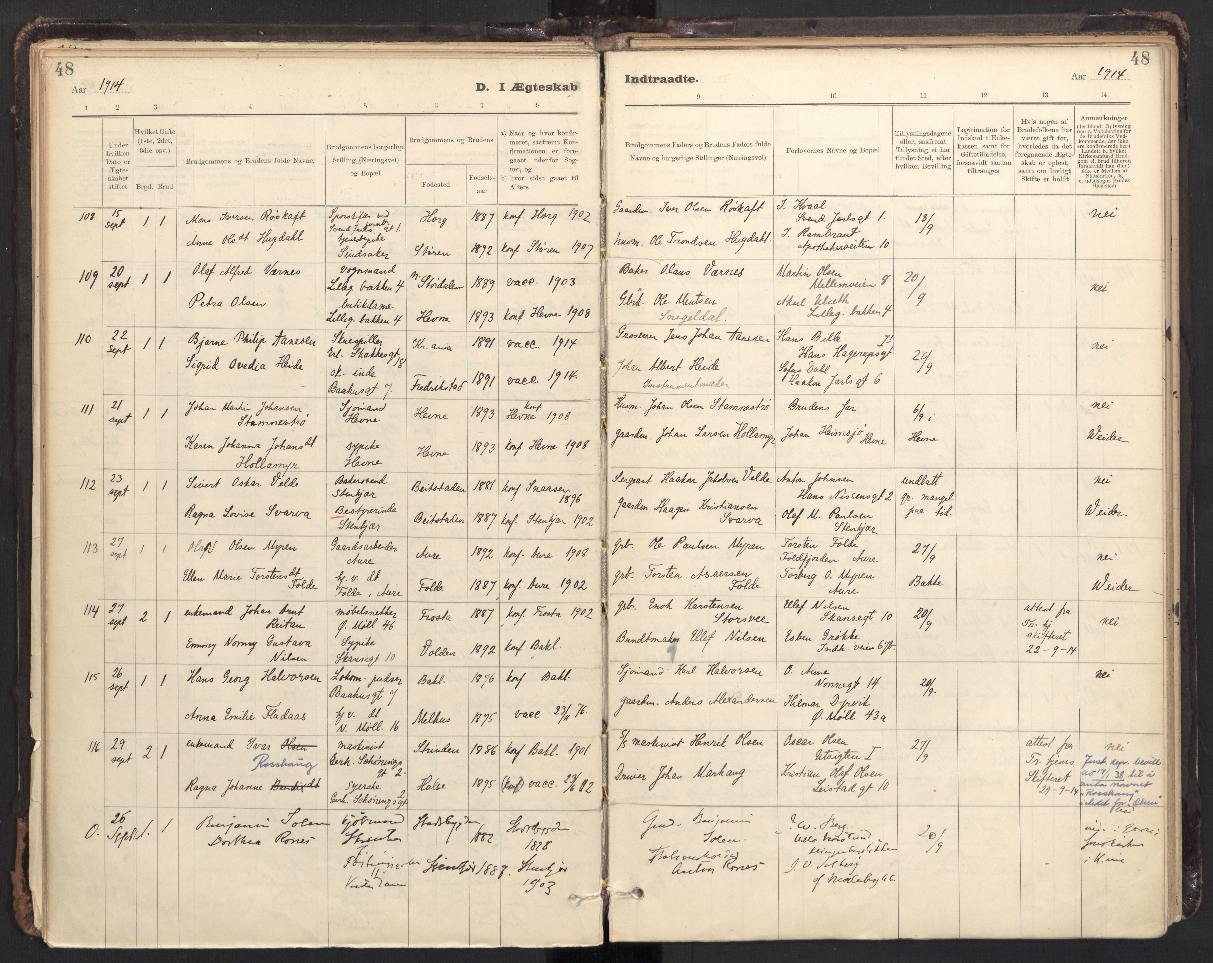 Ministerialprotokoller, klokkerbøker og fødselsregistre - Sør-Trøndelag, AV/SAT-A-1456/604/L0204: Parish register (official) no. 604A24, 1911-1920, p. 48