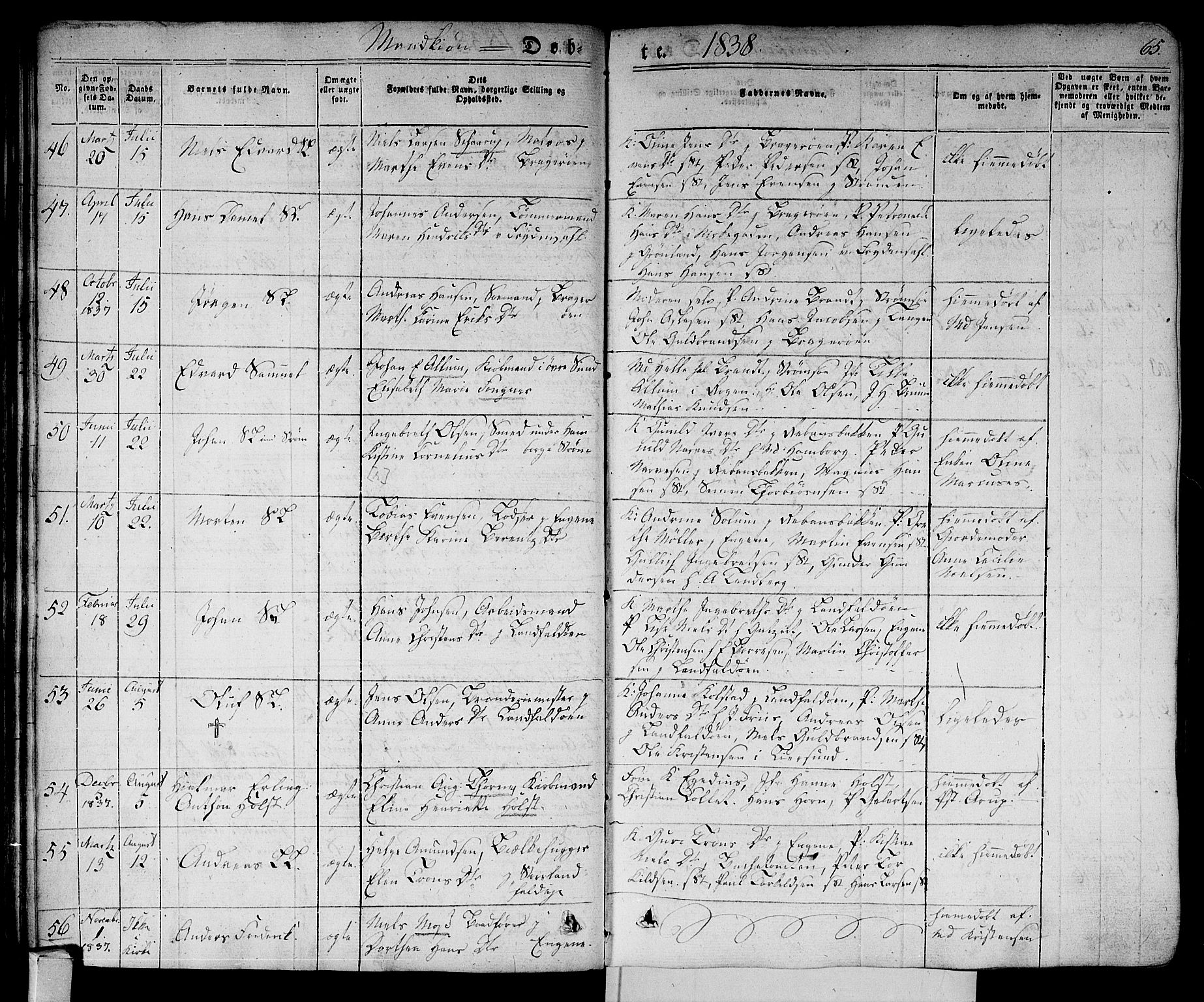 Bragernes kirkebøker, AV/SAKO-A-6/F/Fb/L0001: Parish register (official) no. II 1, 1830-1847, p. 65