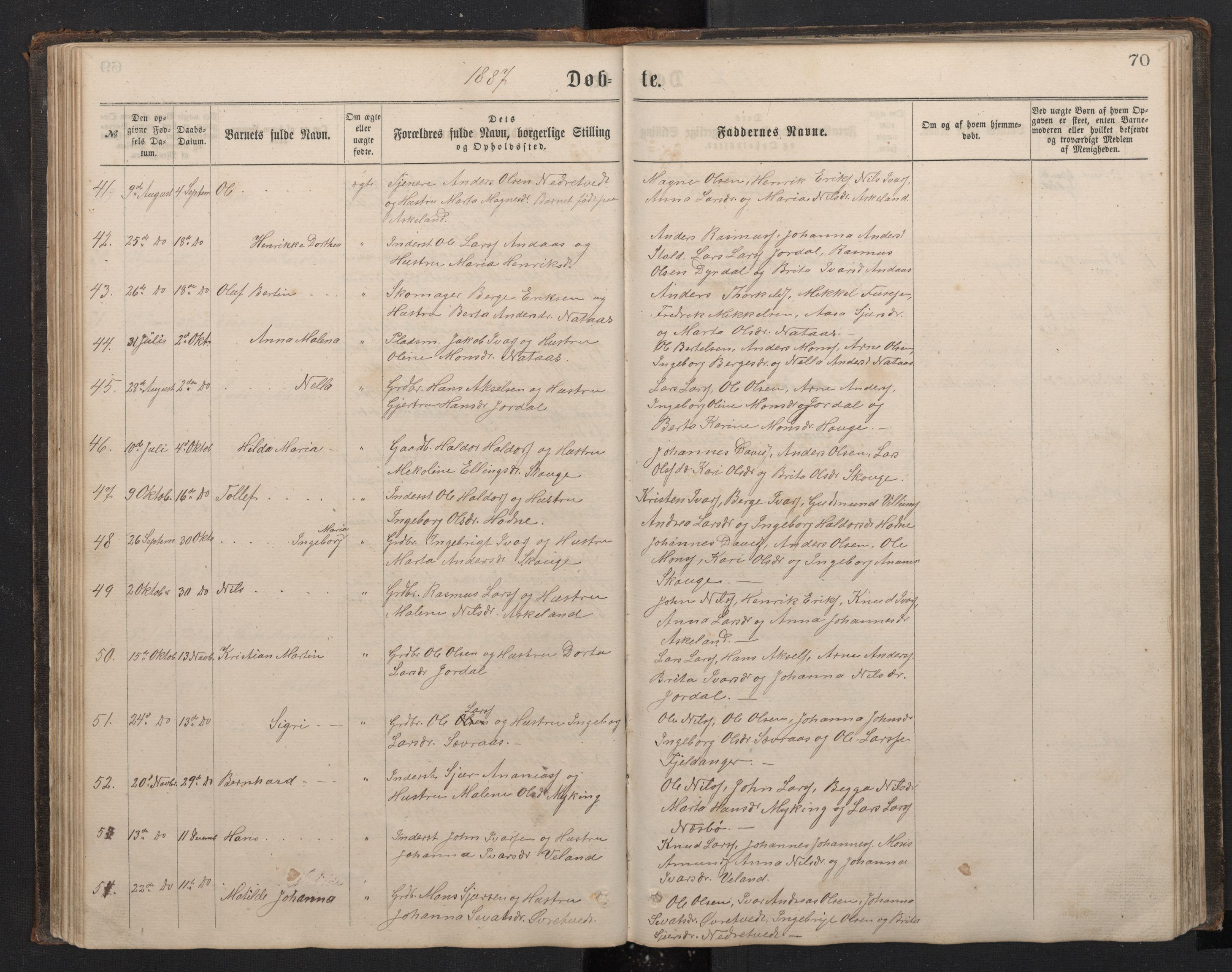 Lindås Sokneprestembete, SAB/A-76701/H/Hab: Parish register (copy) no. E 2, 1867-1892, p. 69b-70a