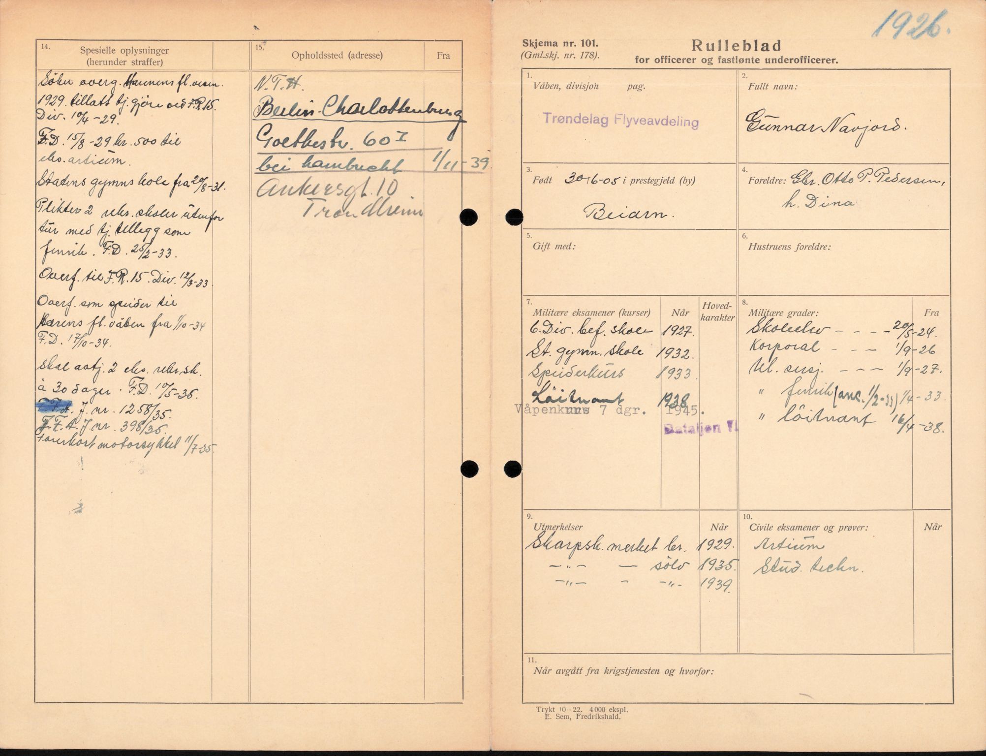 Forsvaret, Forsvarets overkommando/Luftforsvarsstaben, AV/RA-RAFA-4079/P/Pa/L0013: Personellmapper, 1905, p. 465